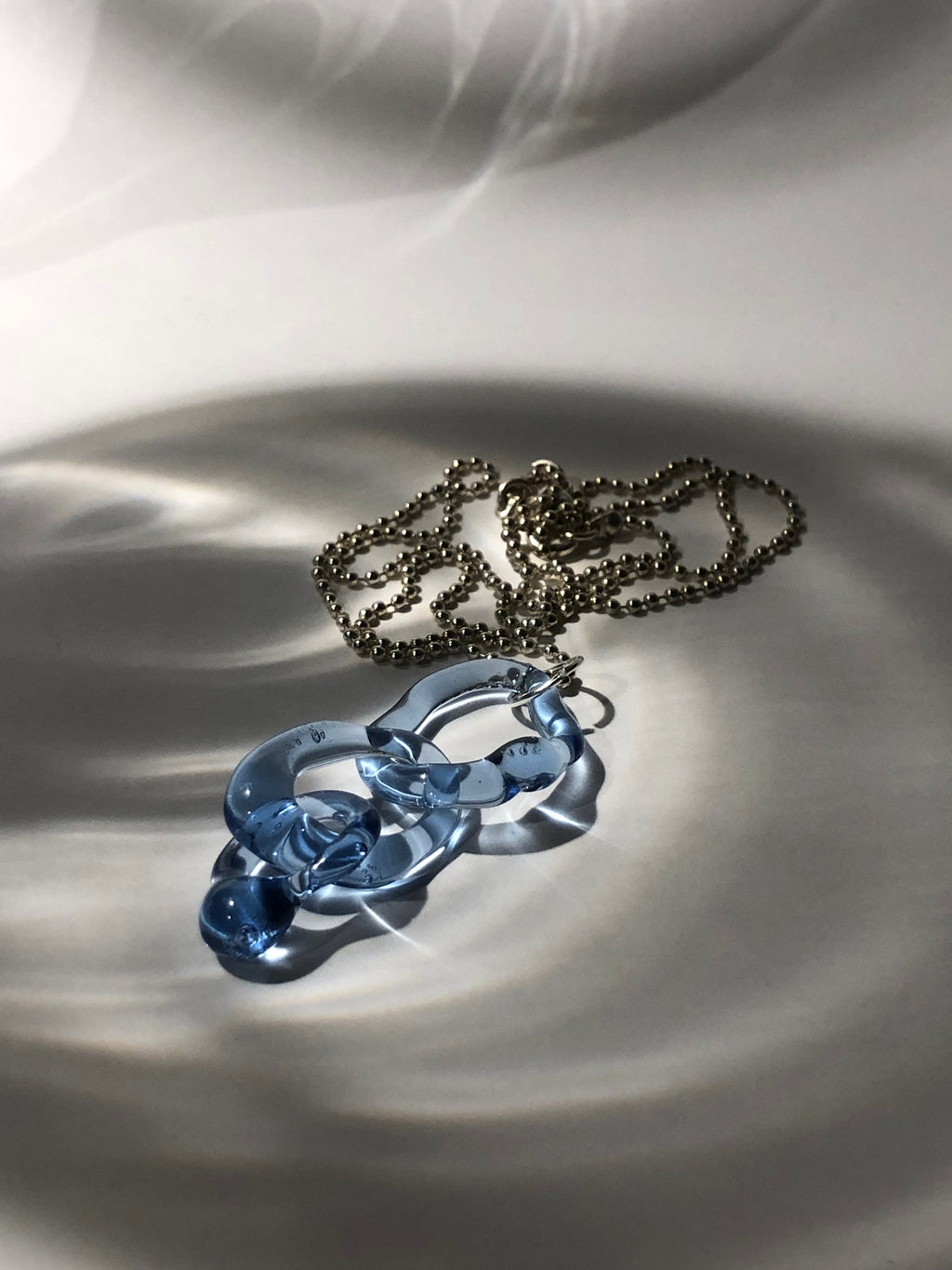 Blue Borosilicate Glass Link Necklace: Handmade Sterling Silver Chain