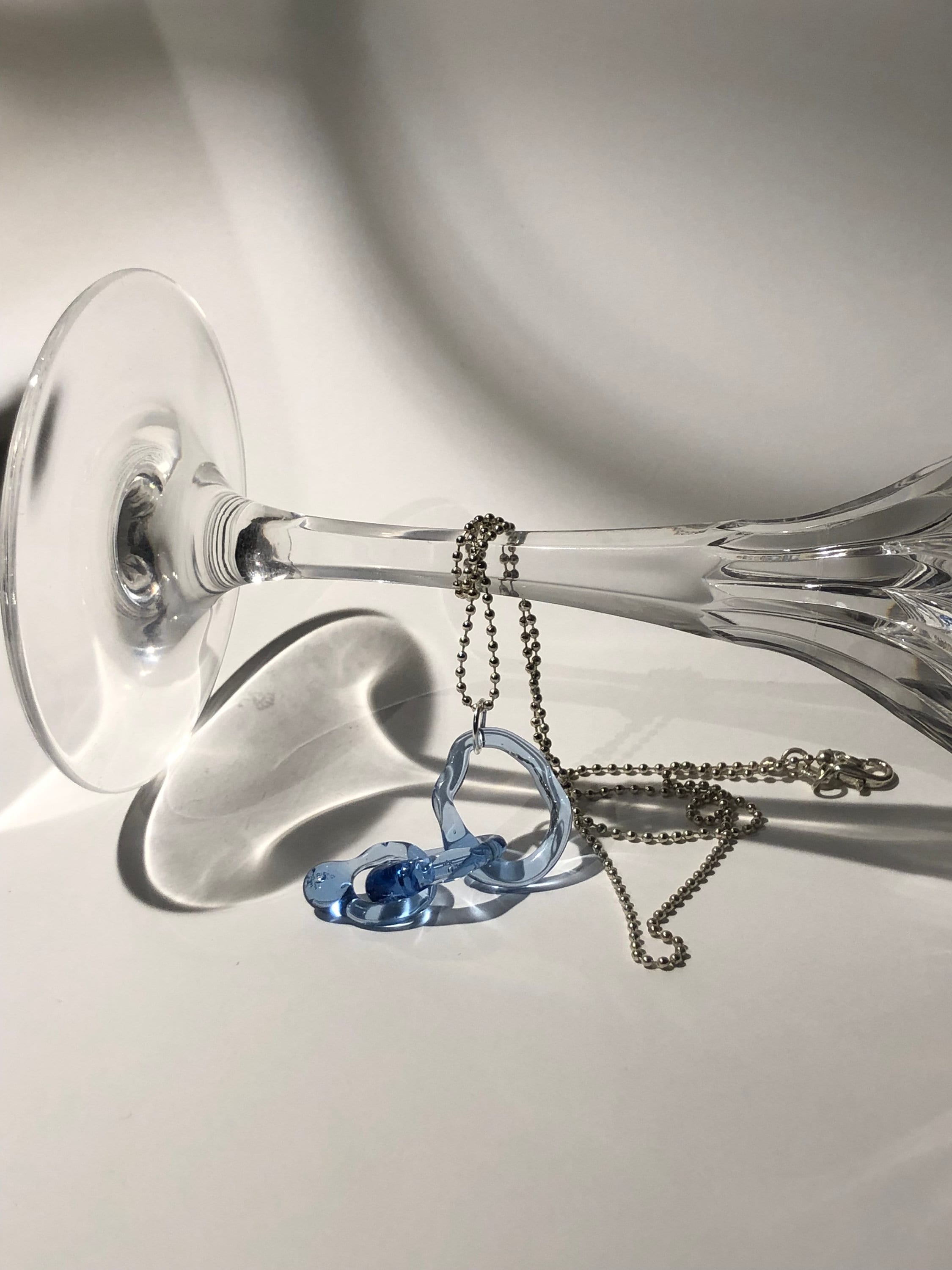 Blue Borosilicate Glass Link Necklace: Handmade Sterling Silver Chain