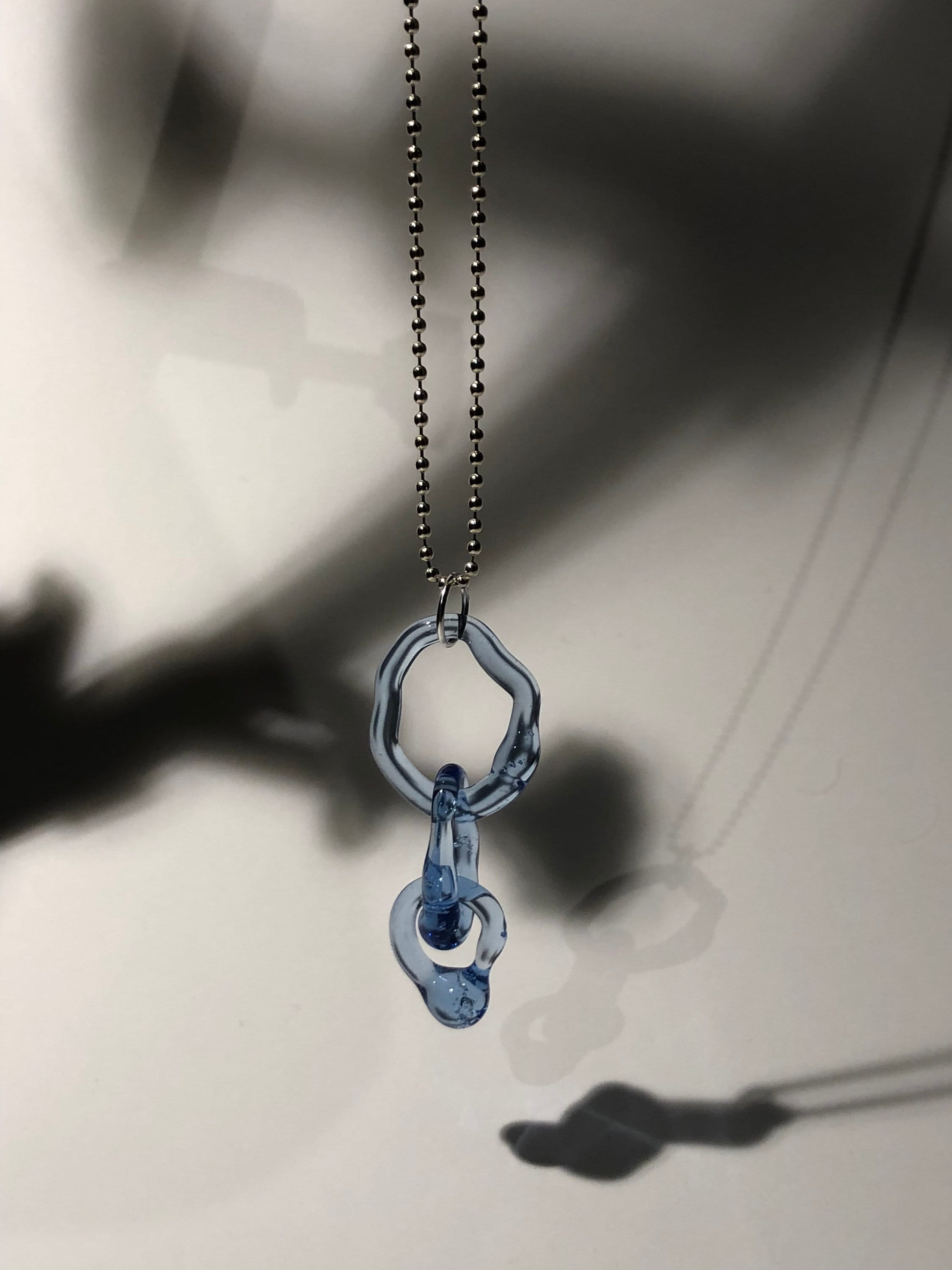 Blue Borosilicate Glass Link Necklace: Handmade Sterling Silver Chain