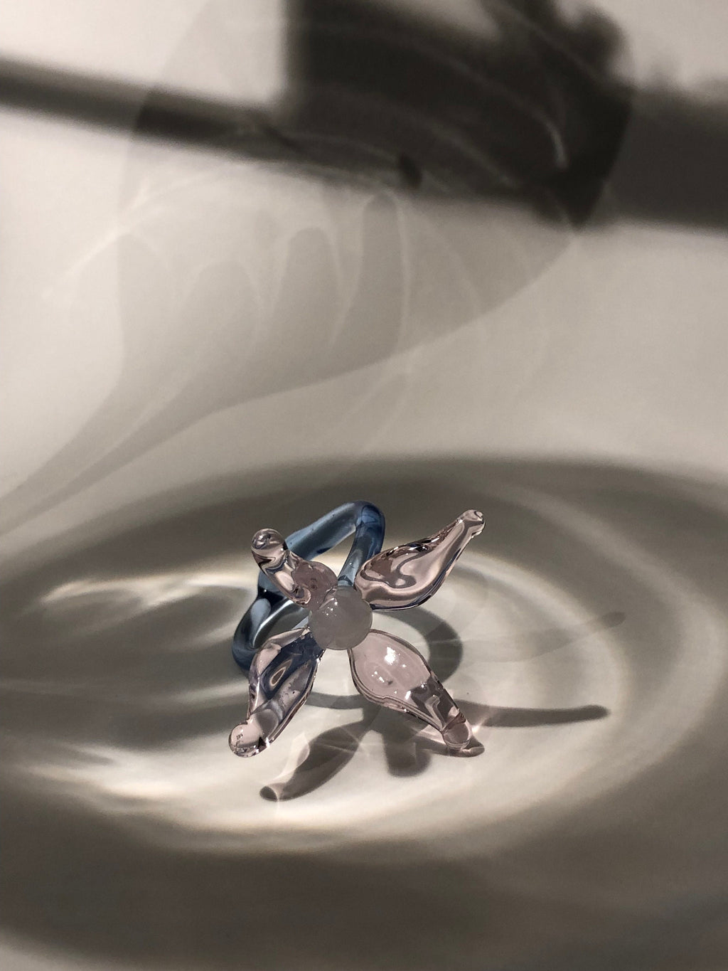 Handmade Rose and Blue Glass Flower Ring