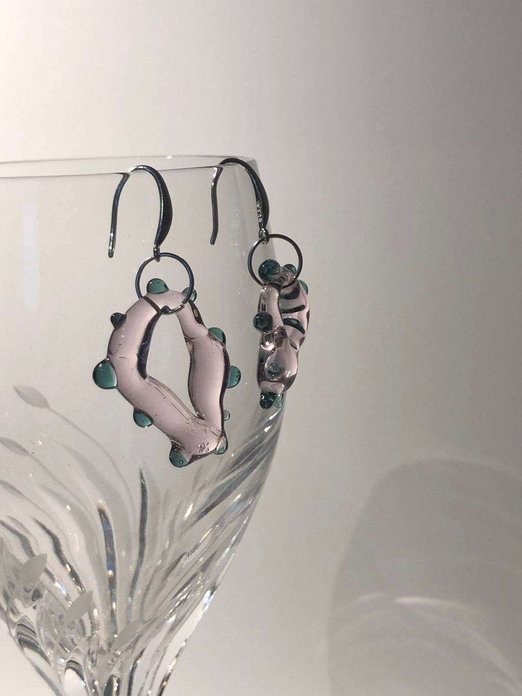Handmade Rose & Green Glass Earrings