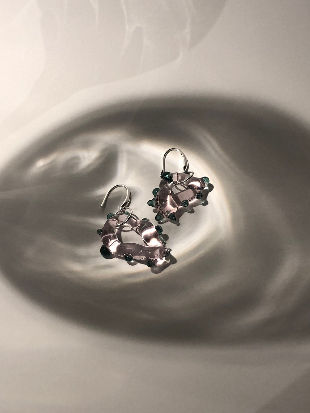 Handmade Rose & Green Glass Earrings