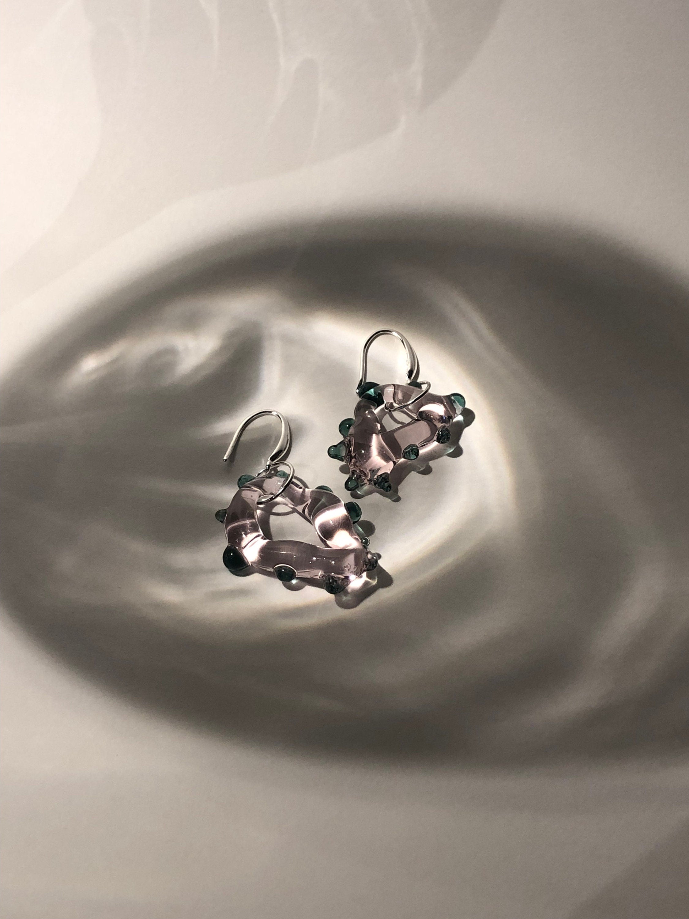 Handmade Rose & Green Glass Earrings