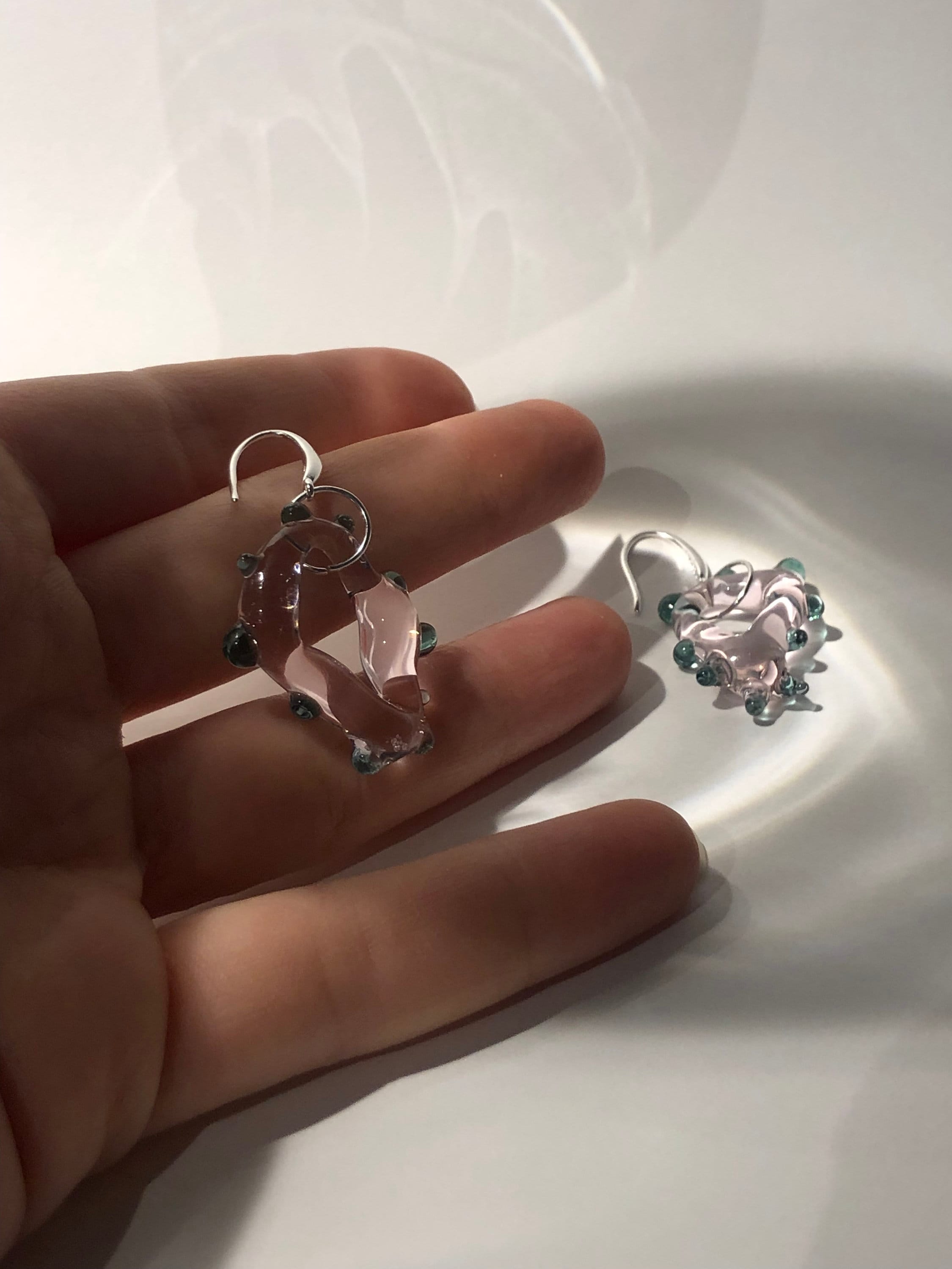 Handmade Rose & Green Glass Earrings