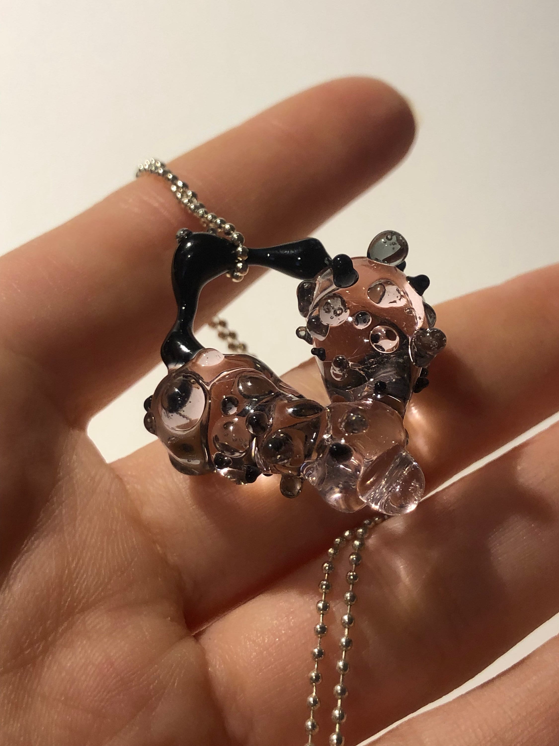 Handmade glass Heart Necklace in rose and black