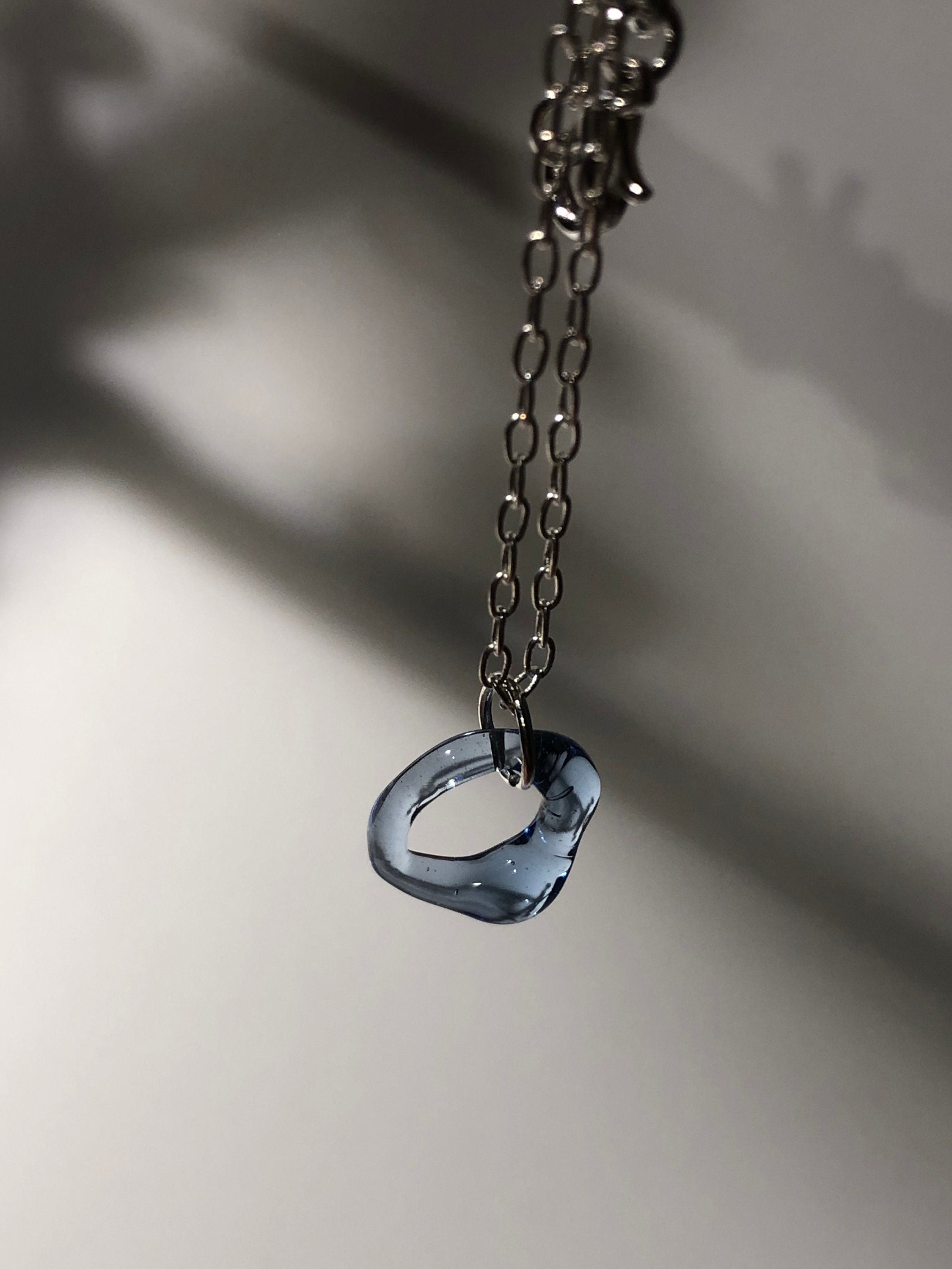 Blue Borosilicate Glass Pendant Necklace - Sterling Silver Chain