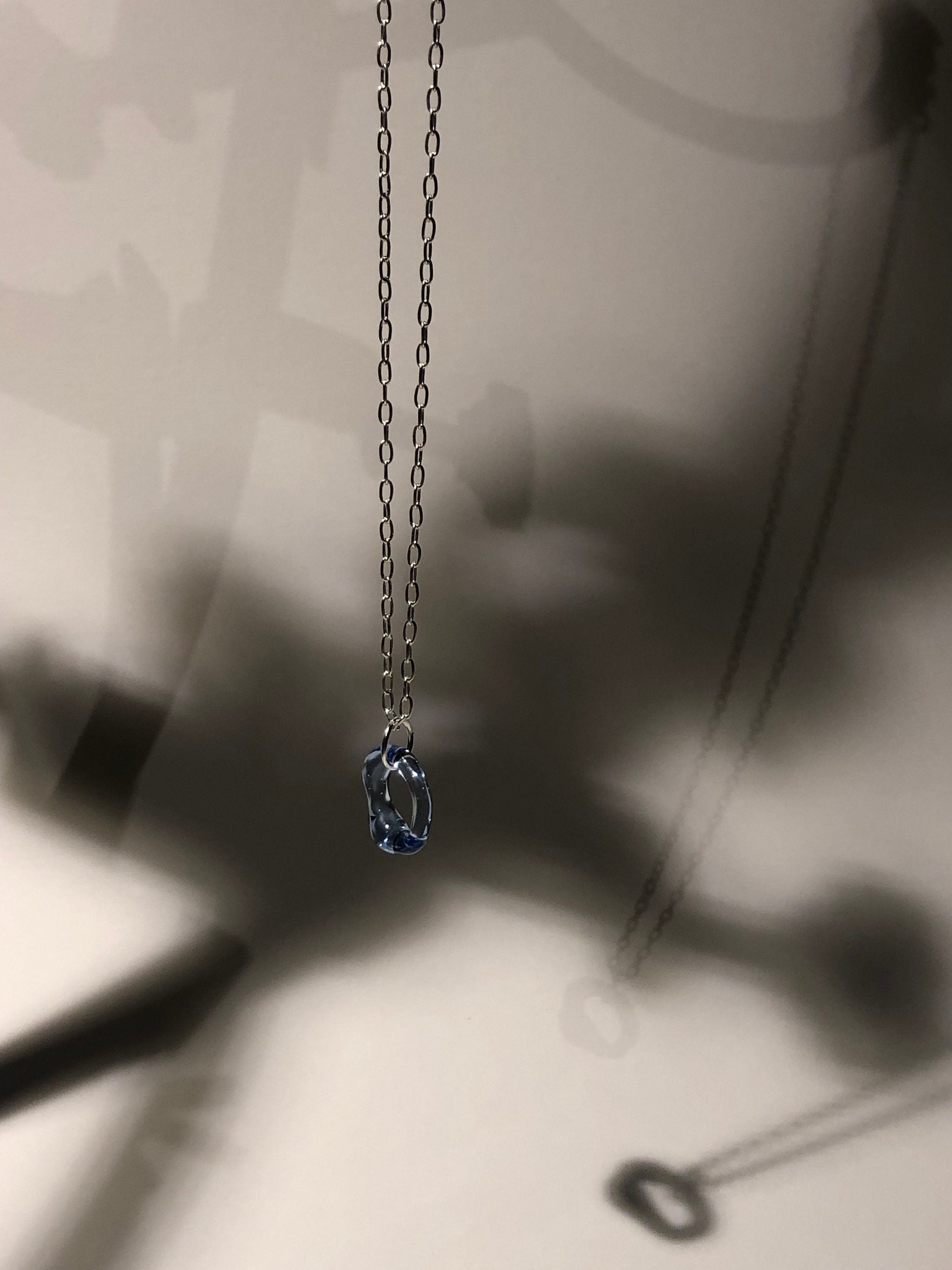 Blue Borosilicate Glass Pendant Necklace - Sterling Silver Chain
