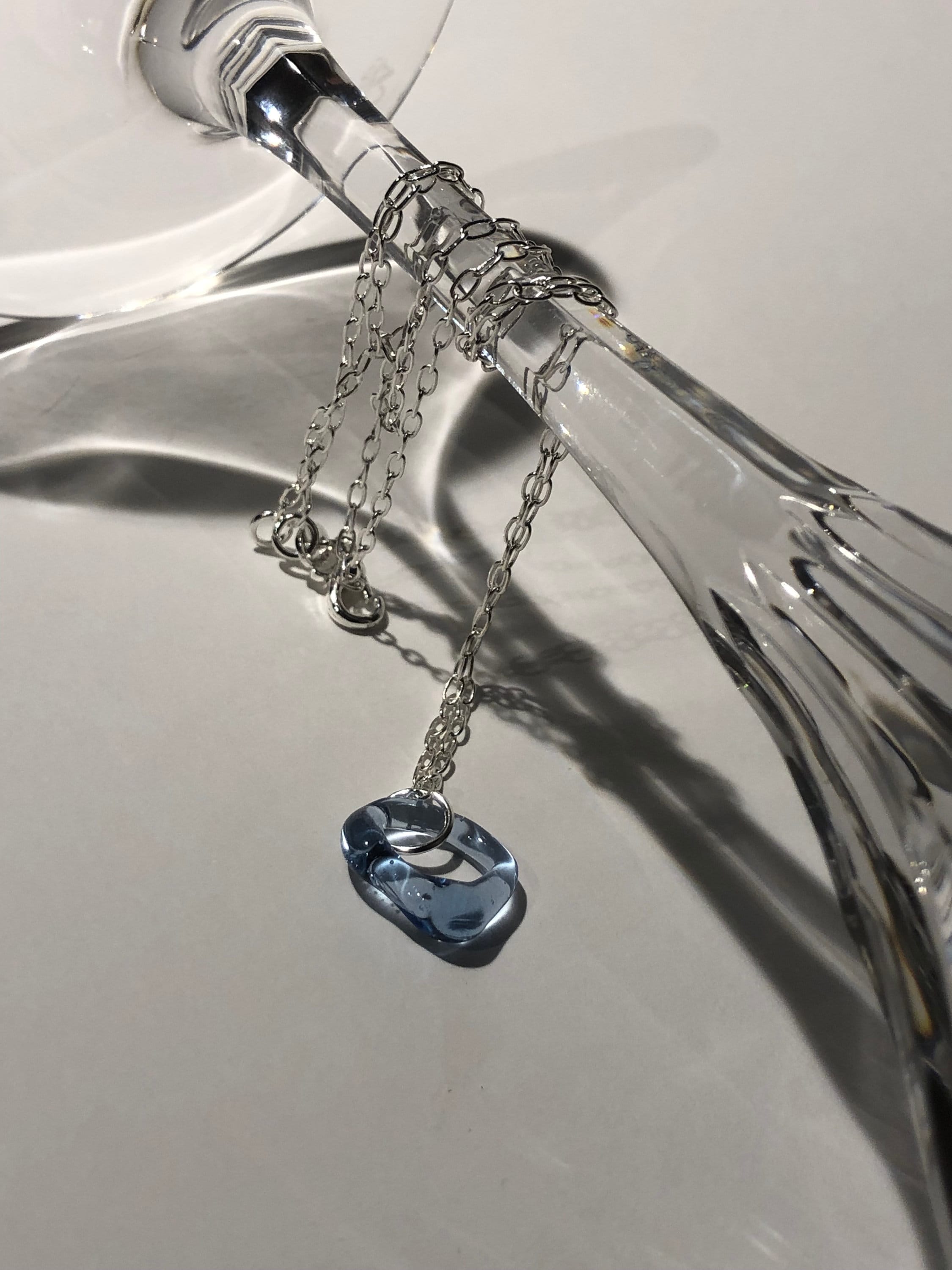 Blue Borosilicate Glass Pendant Necklace - Sterling Silver Chain