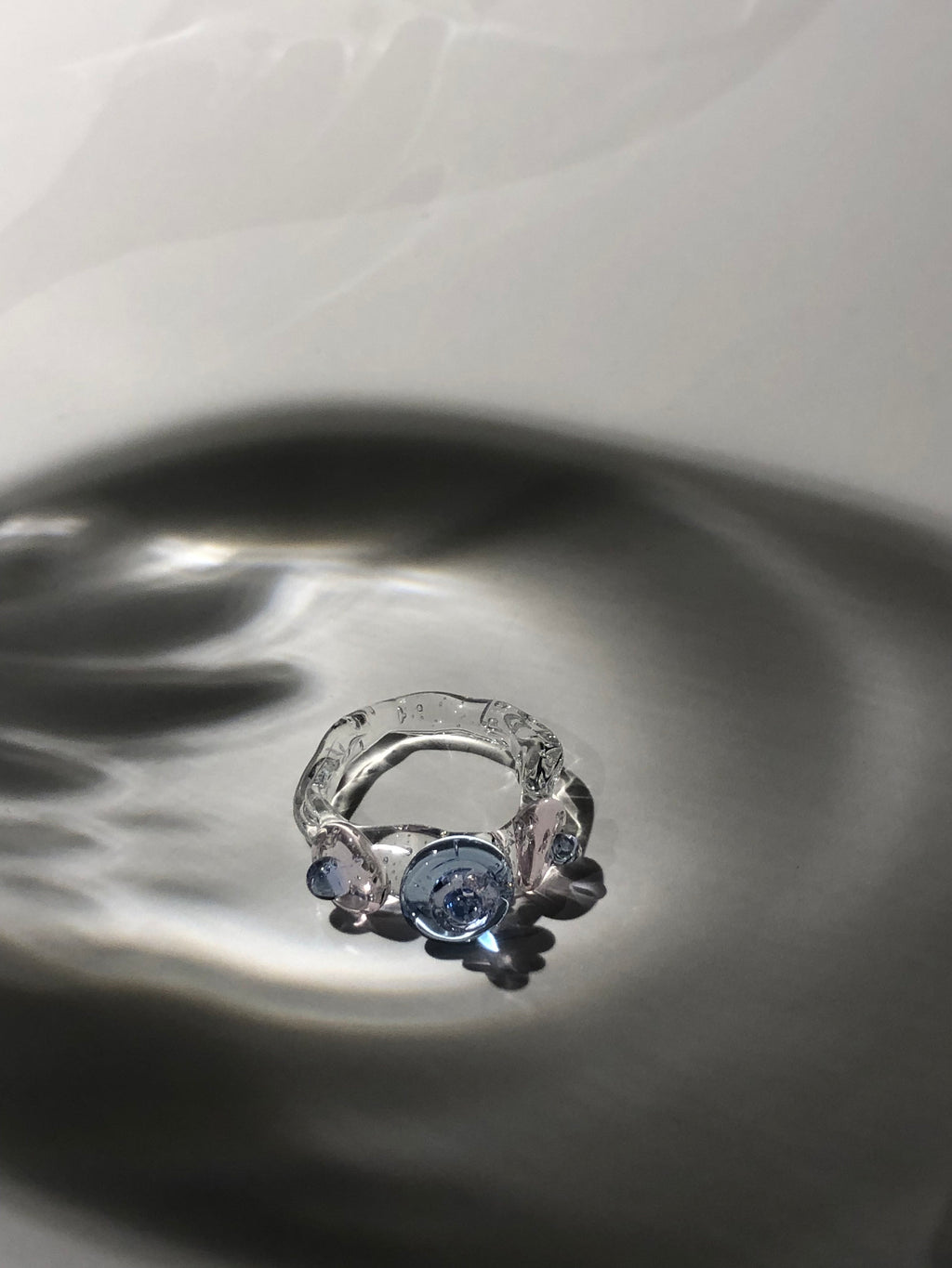 Handmade Pink and Blue Pebble Stone Glass Ring