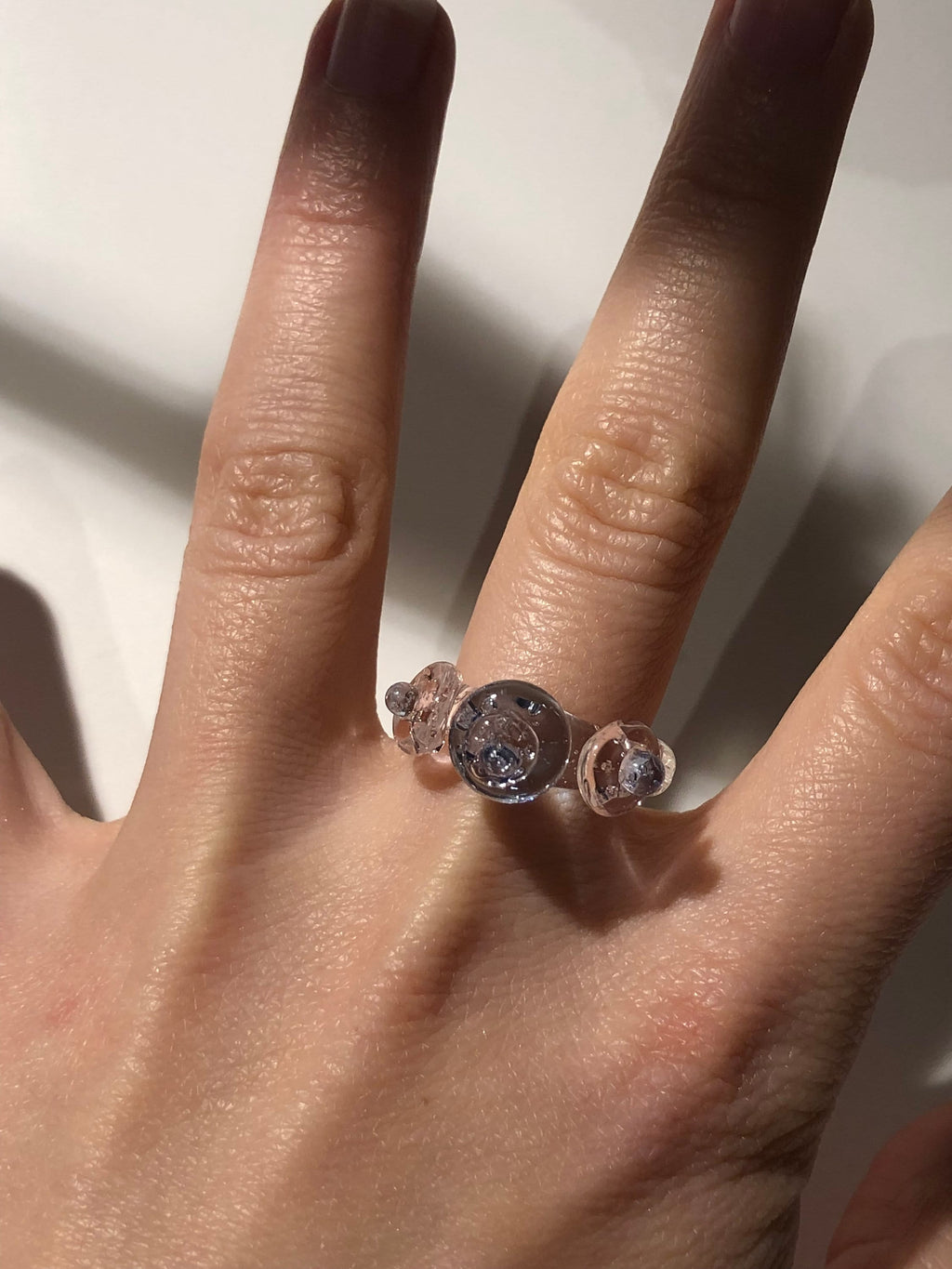 Handmade Pink and Blue Pebble Stone Glass Ring