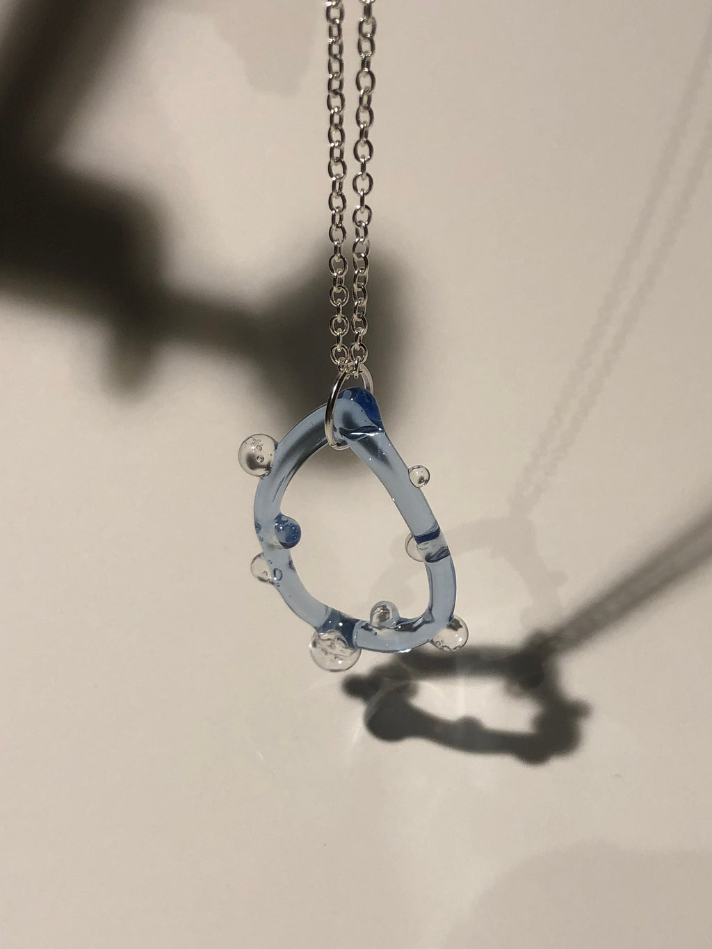 Handcrafted Blue Raindrop Pendant - Borosilicate Glass on Sterling Silver Chain - Unique Easter Jewelry Gift