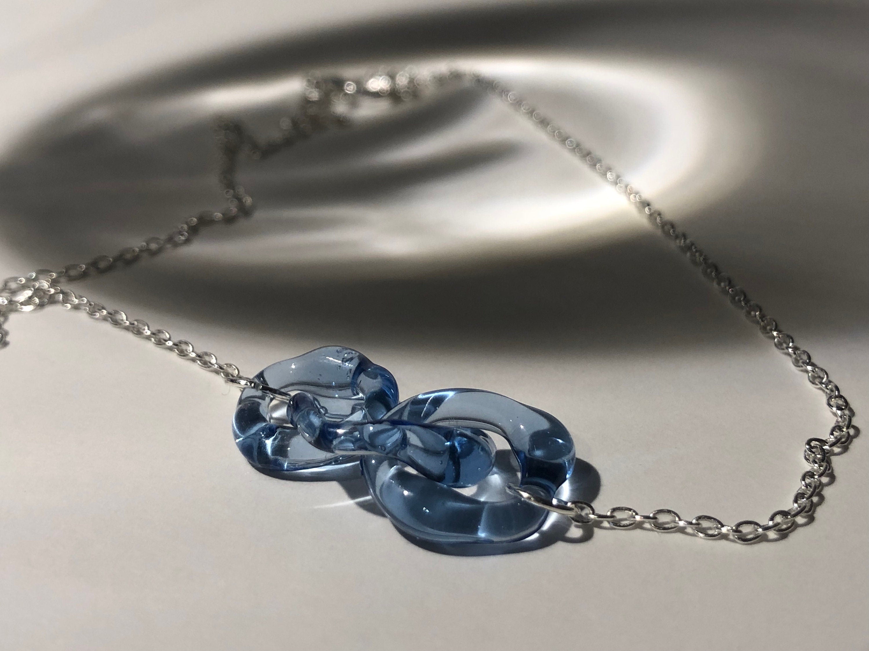 Handmade Ocean Blue chainlink Glass Necklace