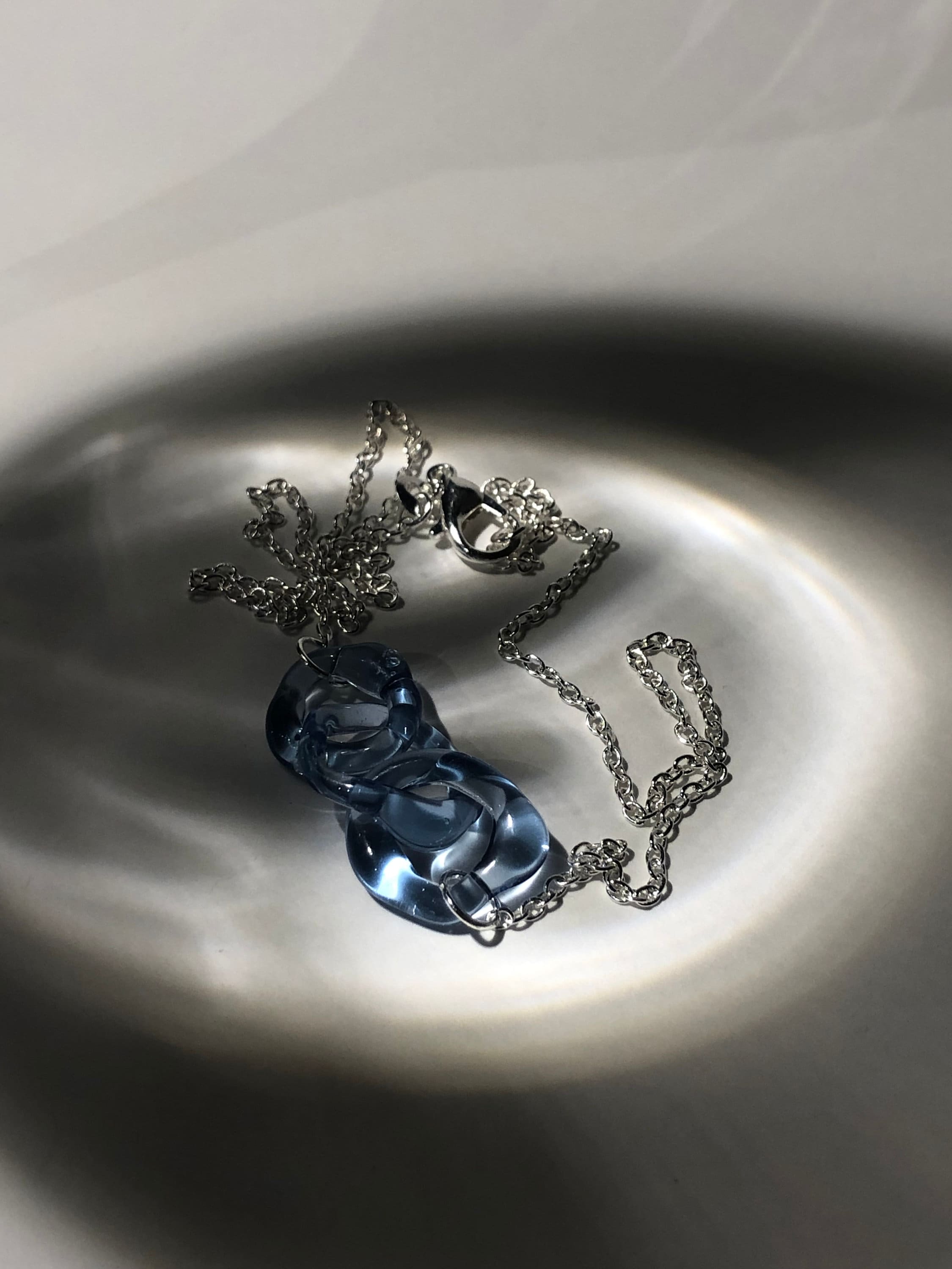 Handmade Ocean Blue chainlink Glass Necklace