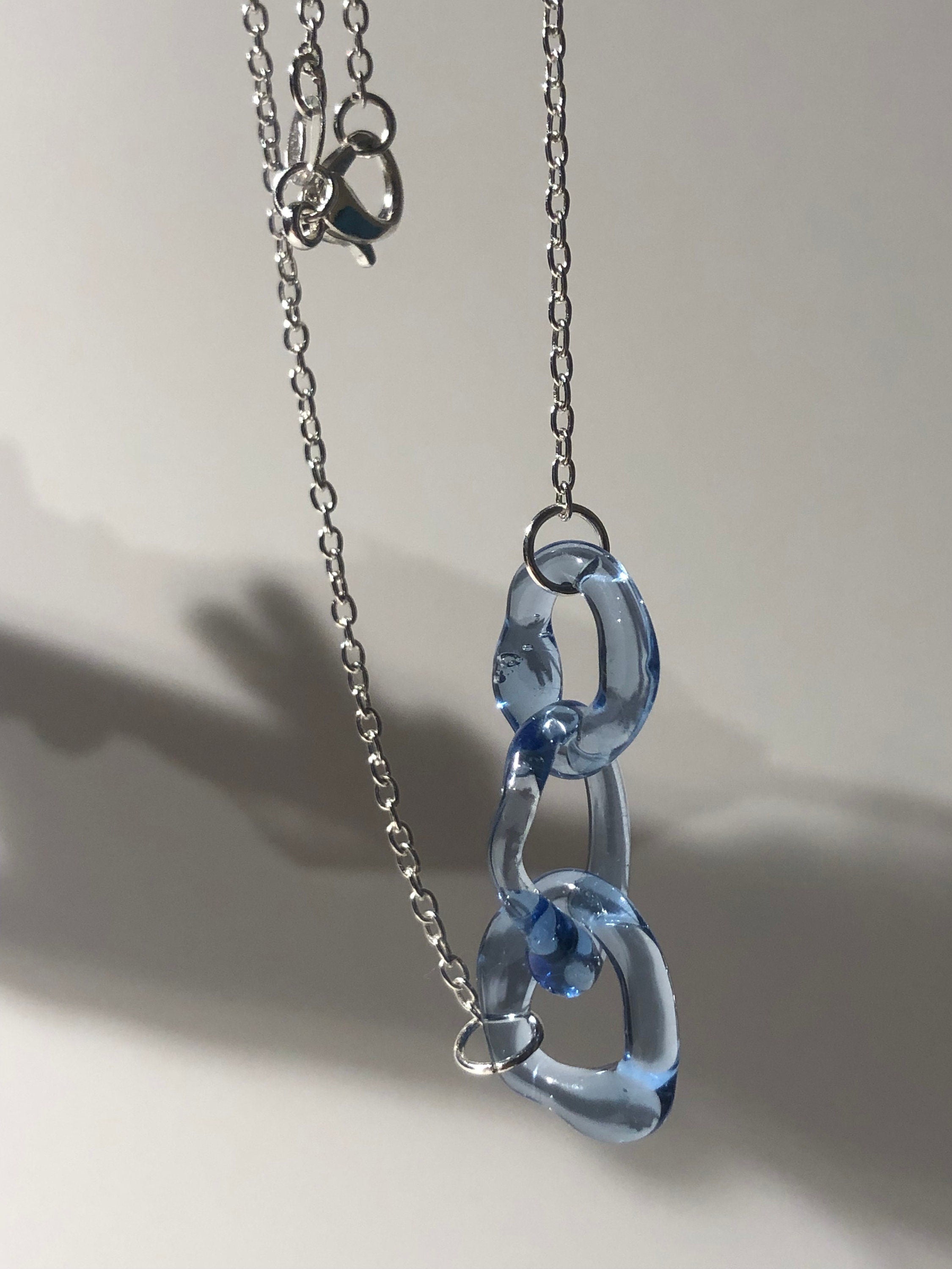 Handmade Ocean Blue chainlink Glass Necklace