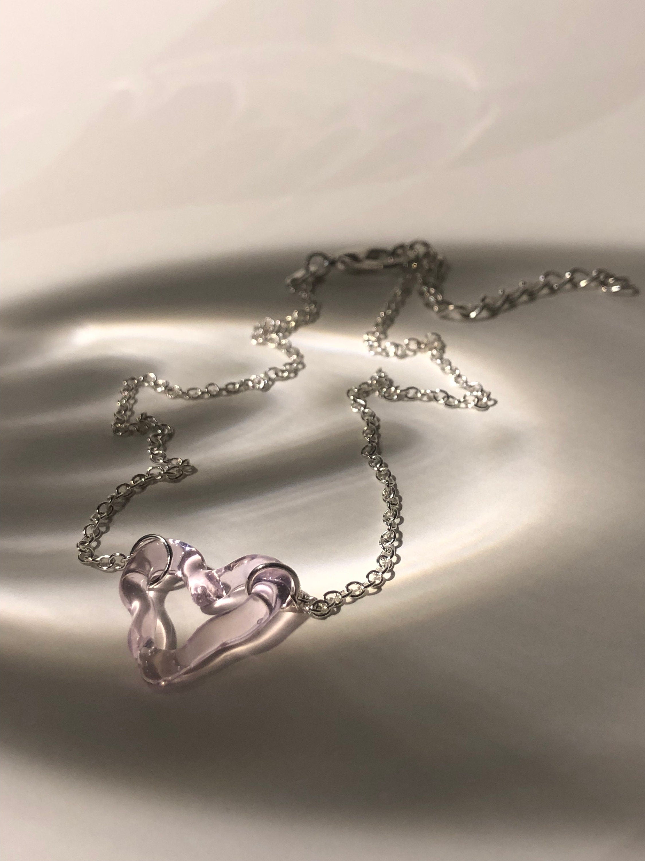 Handmade Rose Heart Glass Choker