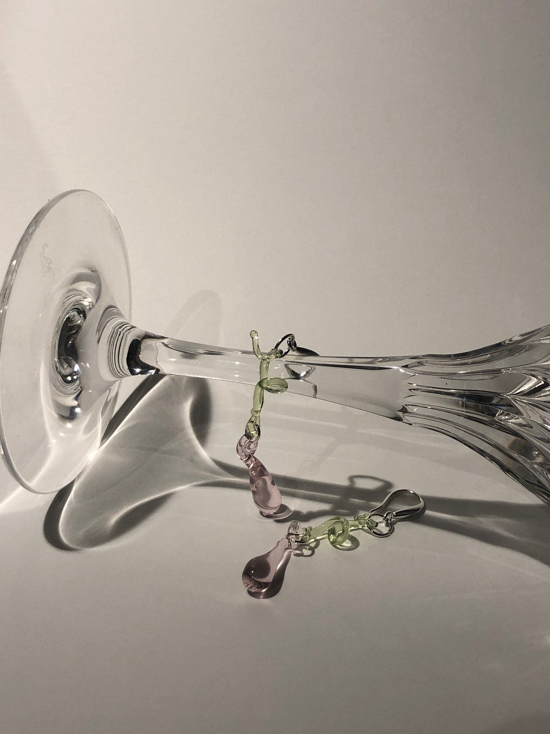 Handmade Pink and green Botanical Glass Earrings