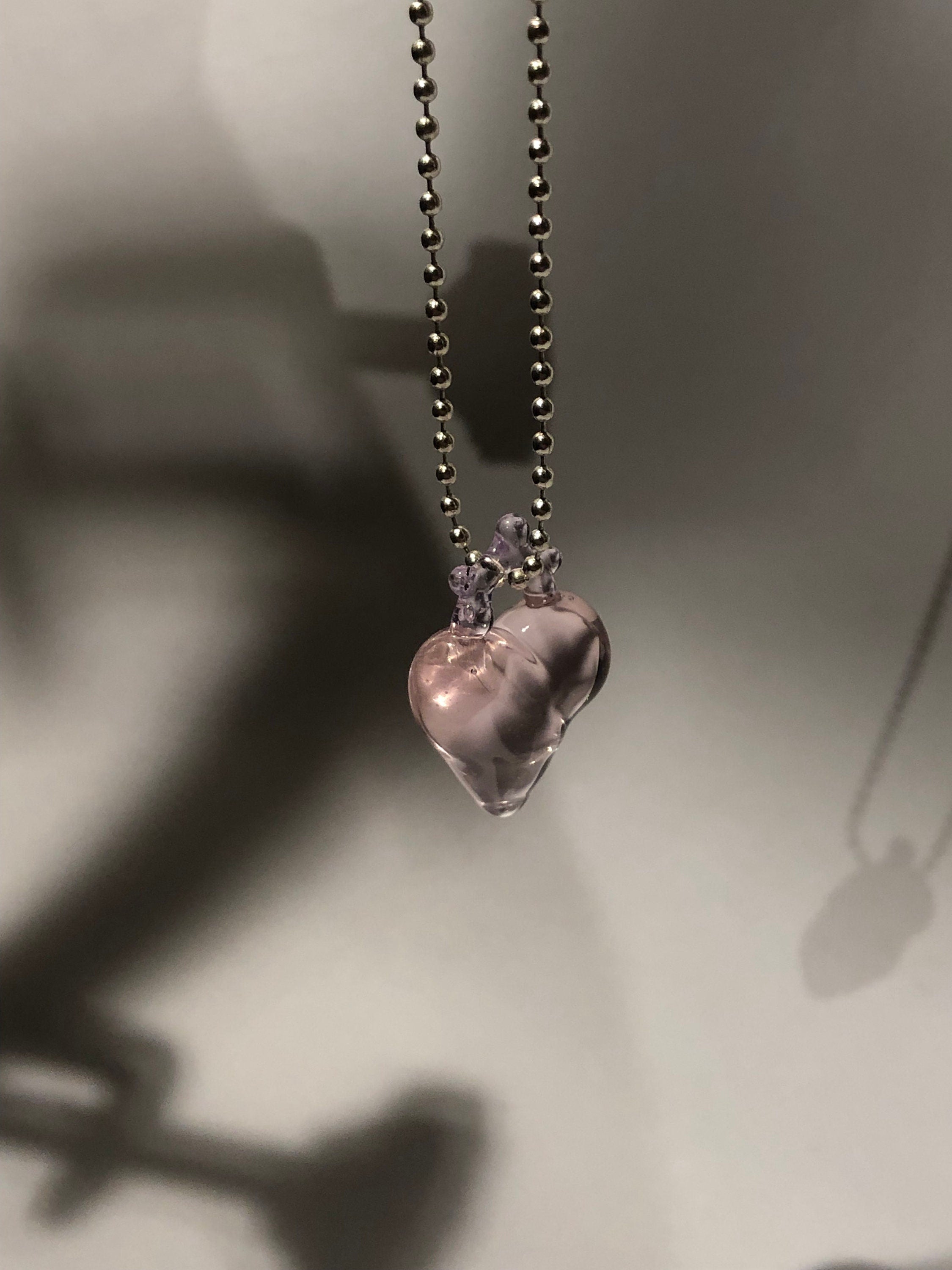 Rose Glass Heart Necklace - Elegant Handcrafted Pendant on Sterling Silver, Ideal for Anniversary, Valentine's, or Birthday Gift