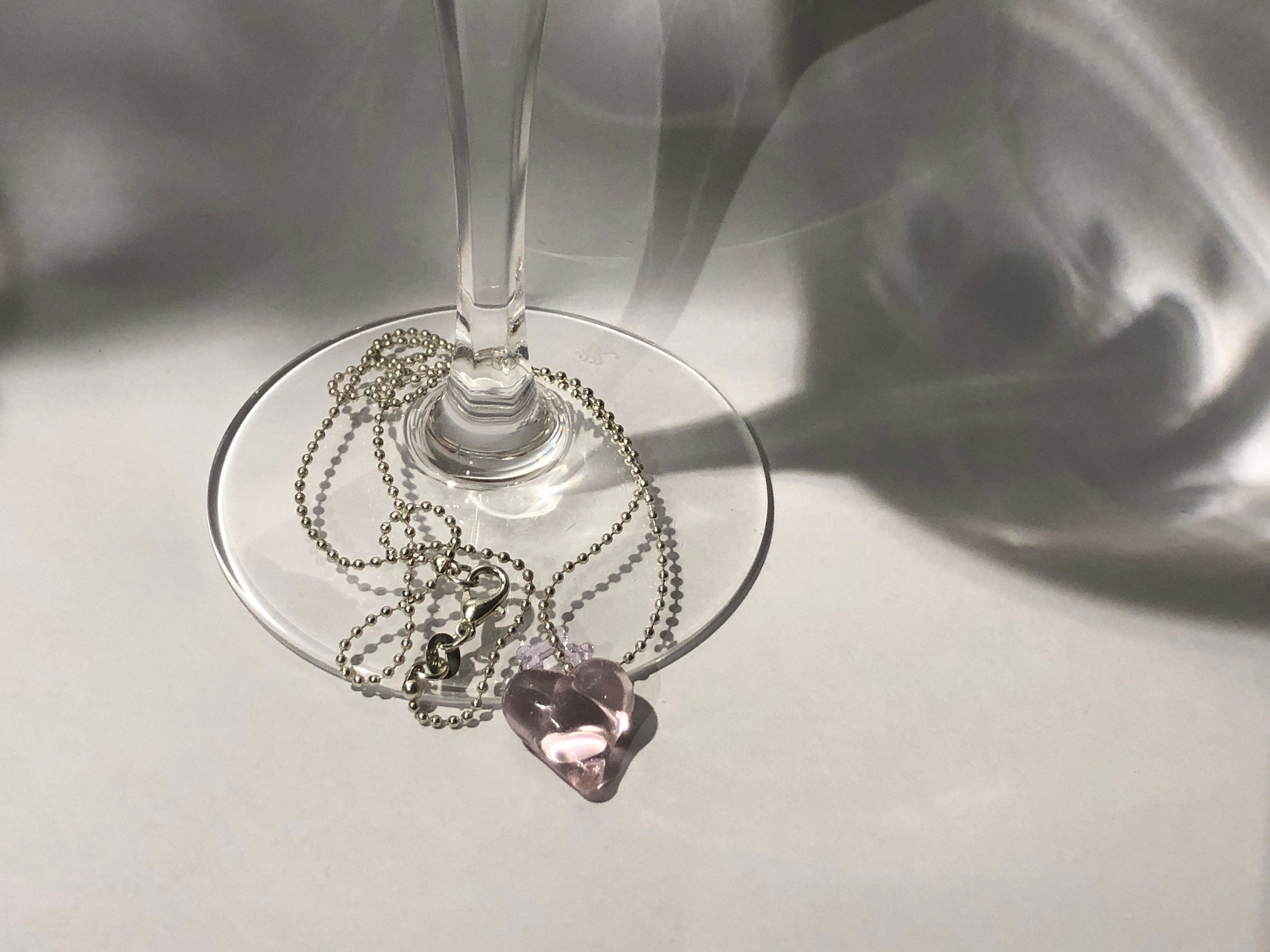 Rose Glass Heart Necklace - Elegant Handcrafted Pendant on Sterling Silver, Ideal for Anniversary, Valentine's, or Birthday Gift