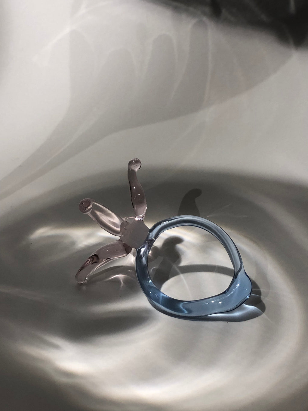 Handmade Rose and Blue Glass Flower Ring