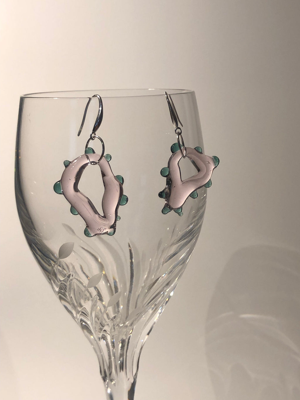 Handmade Rose & Green Glass Earrings