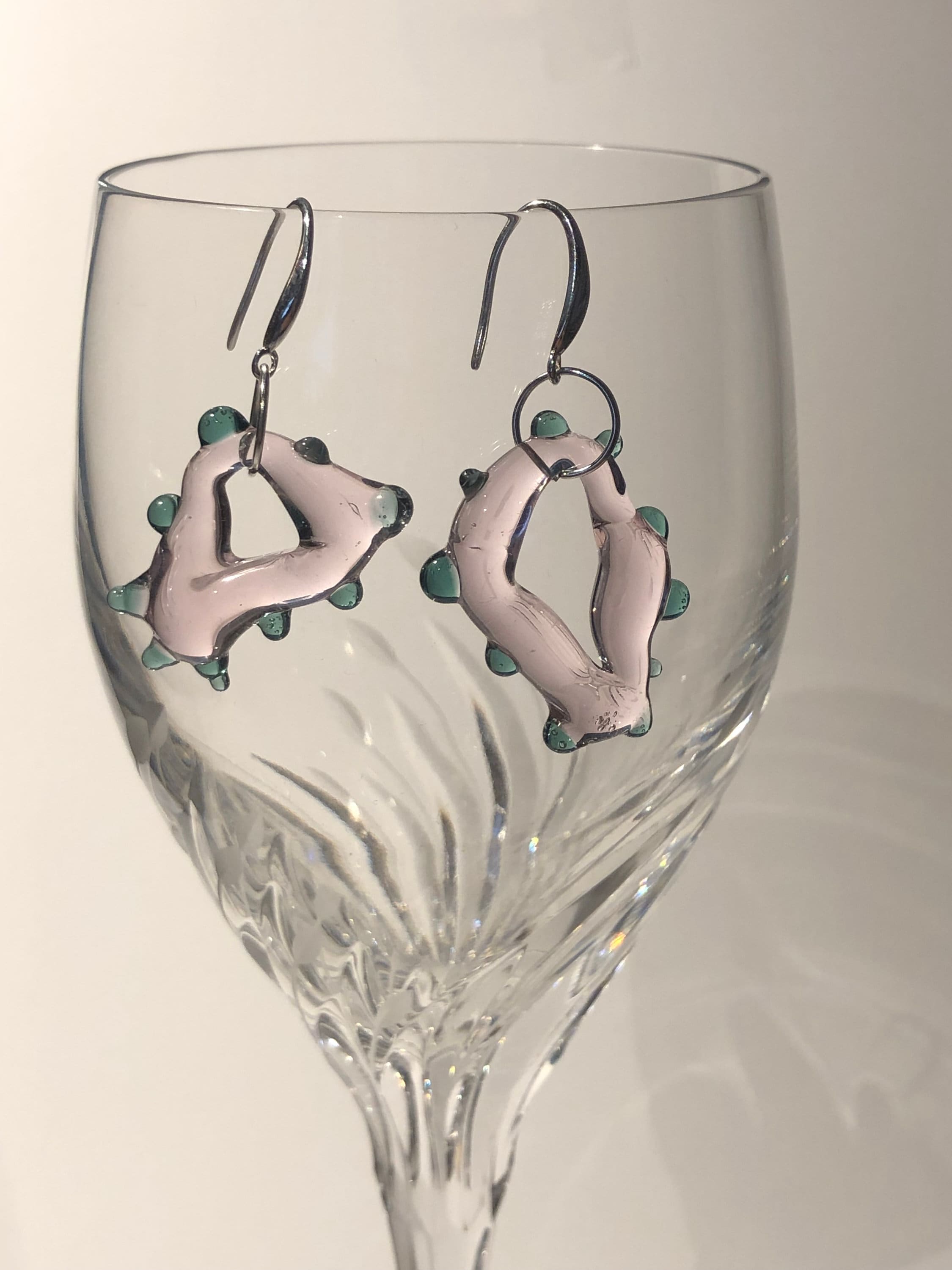 Handmade Rose & Green Glass Earrings