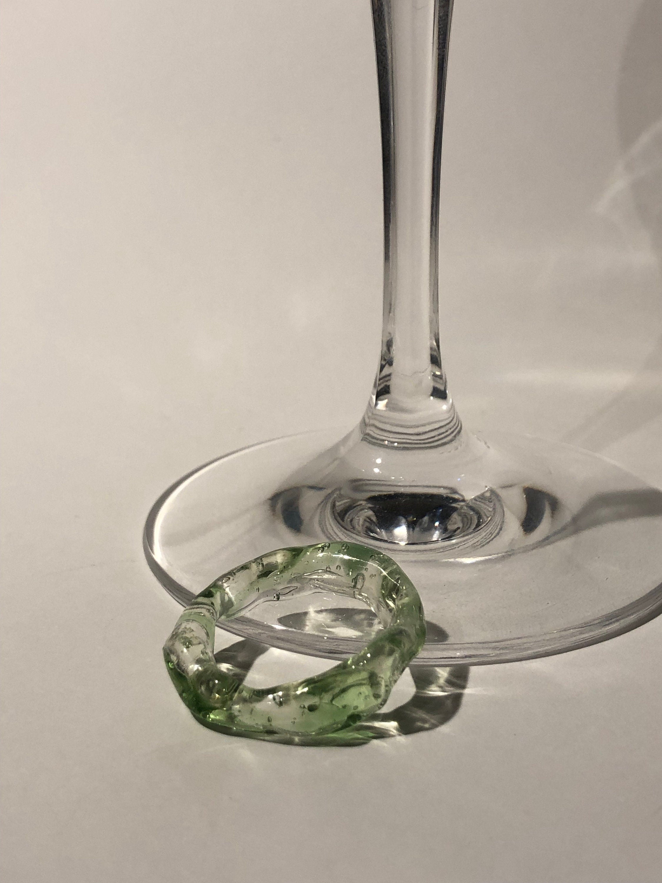 Handcrafted Green and Clear Swirl Glass Ring