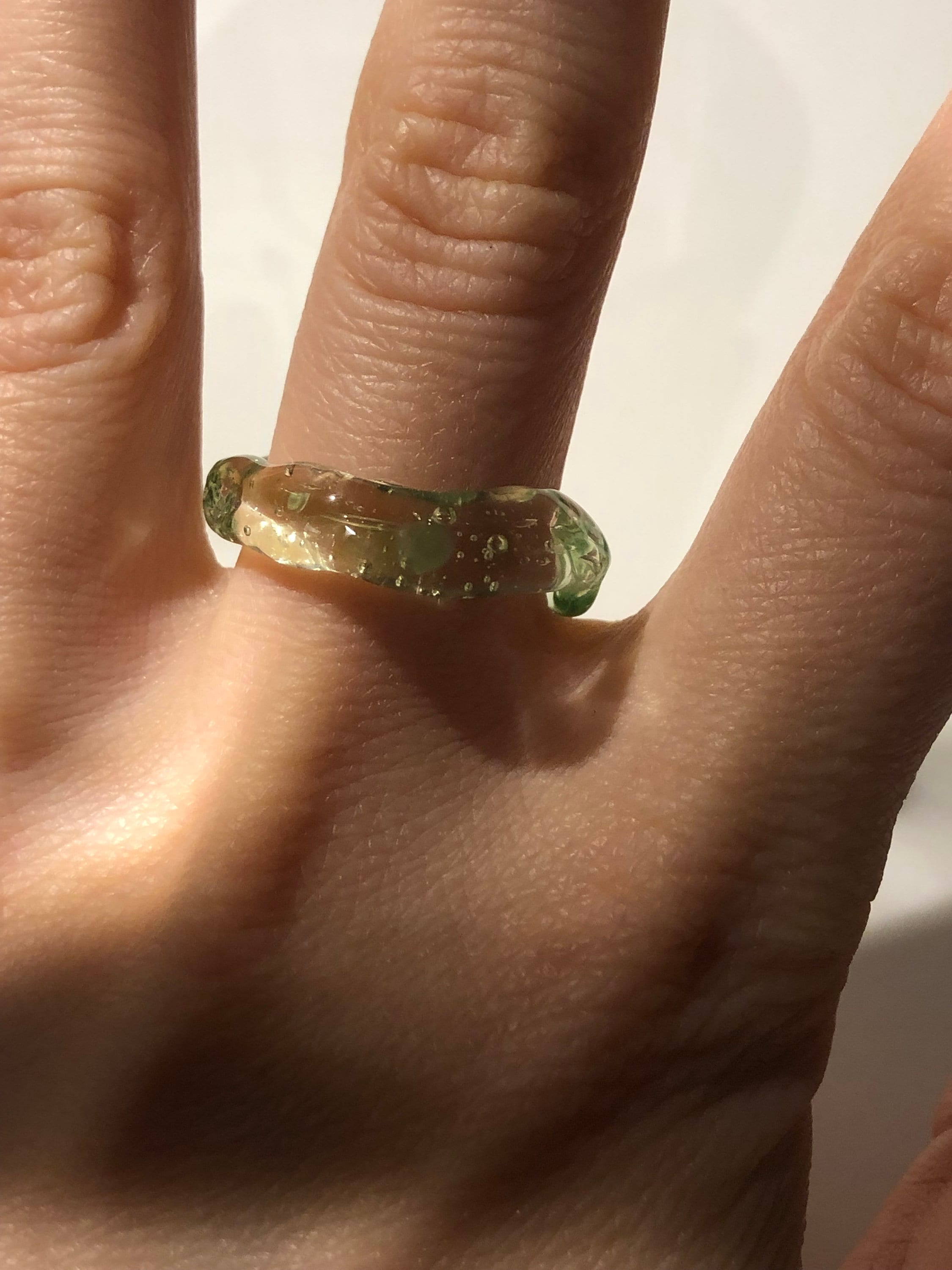 Handcrafted Green and Clear Swirl Glass Ring