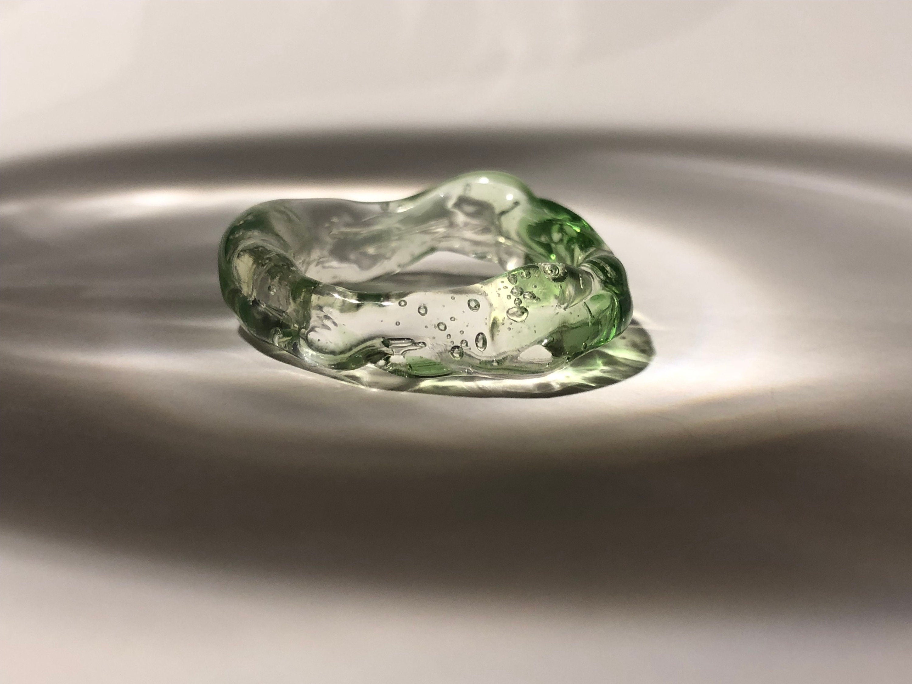 Handcrafted Green and Clear Swirl Glass Ring