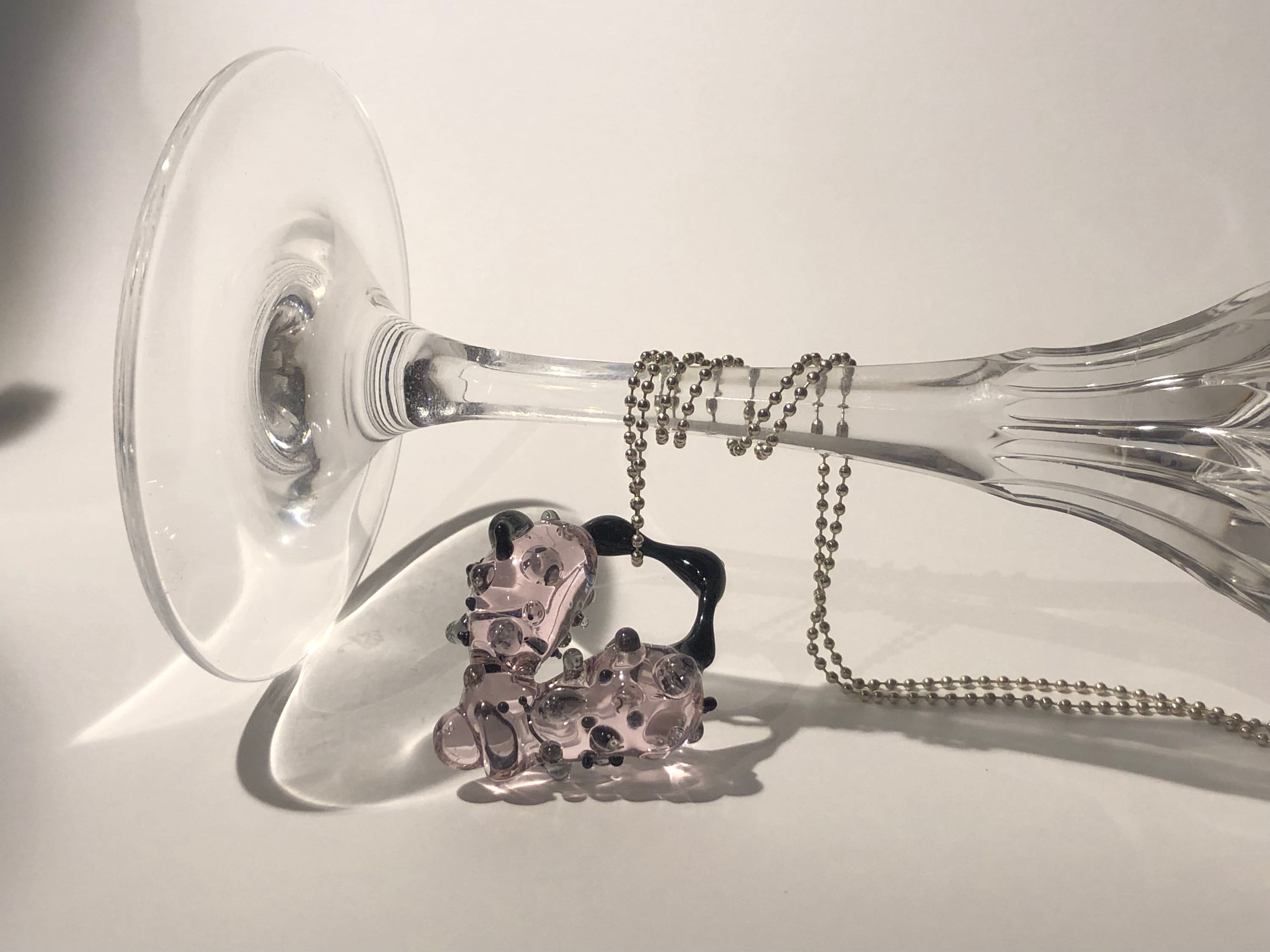 Handmade glass Heart Necklace in rose and black