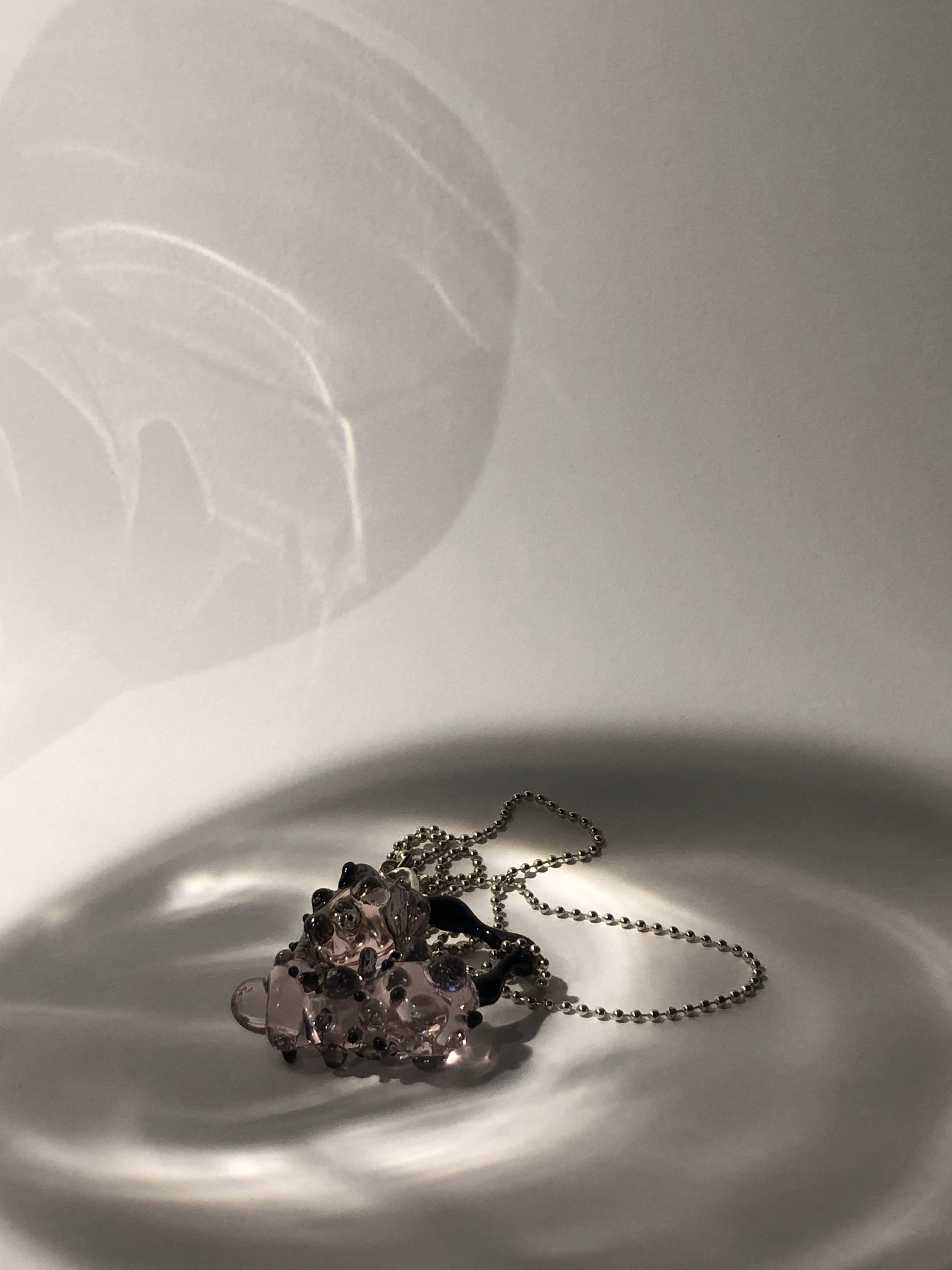 Handmade glass Heart Necklace in rose and black