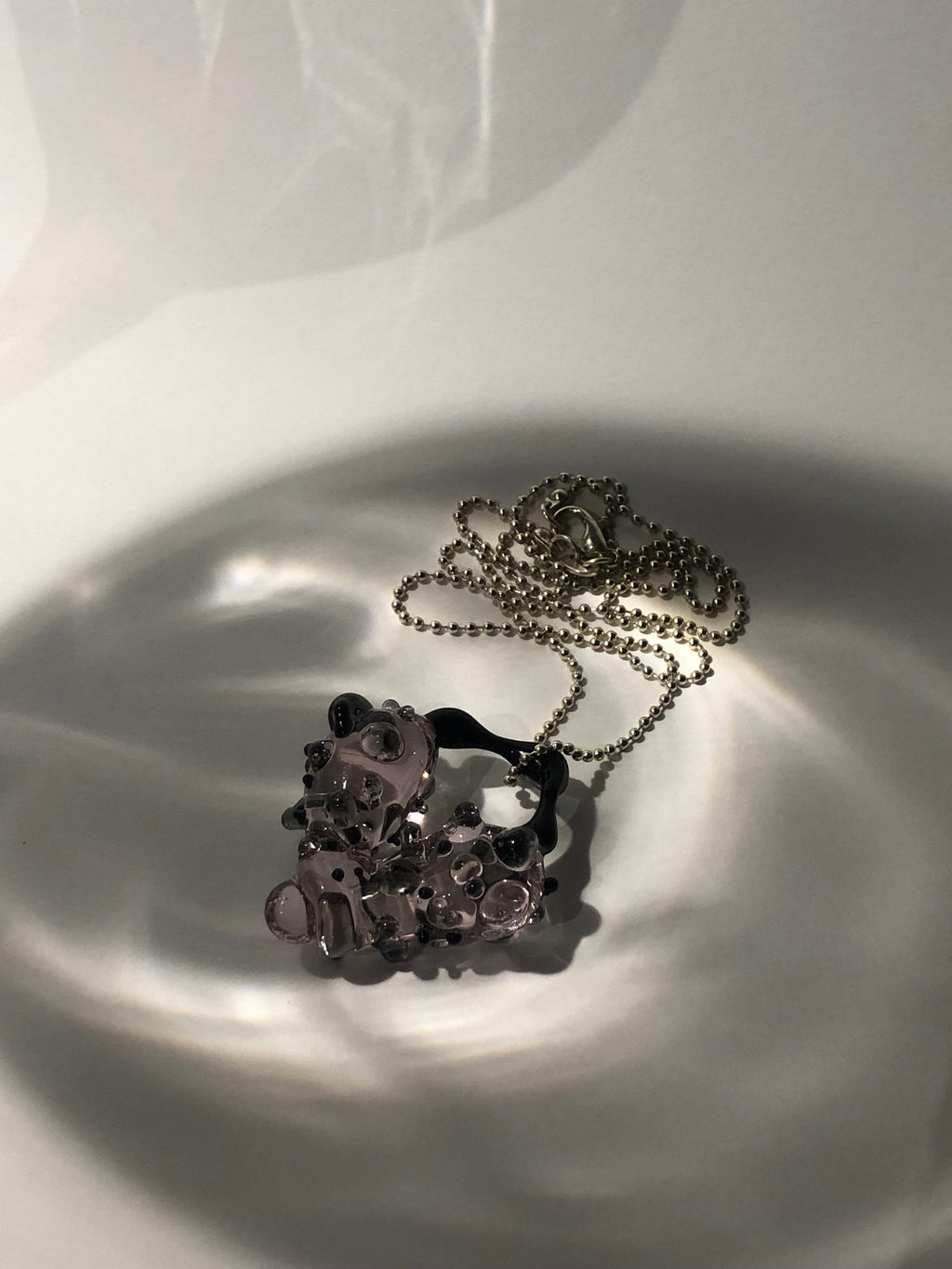 Handmade glass Heart Necklace in rose and black