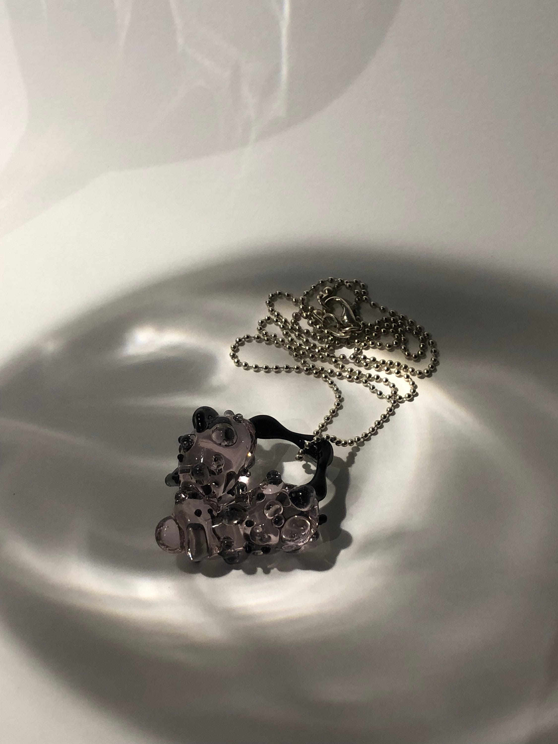 Handmade glass Heart Necklace in rose and black