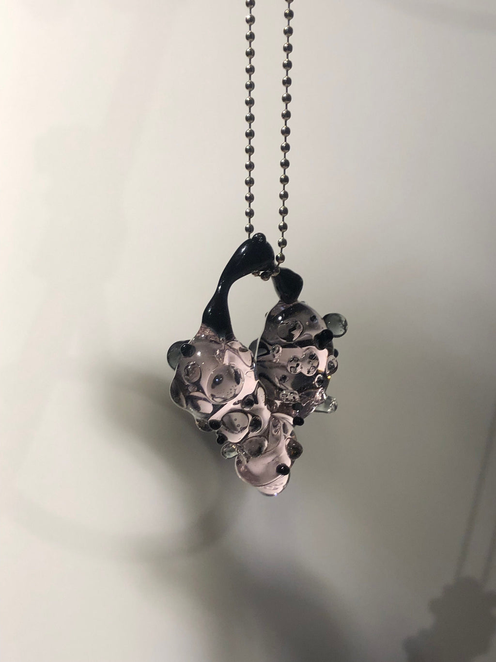Handmade glass Heart Necklace in rose and black