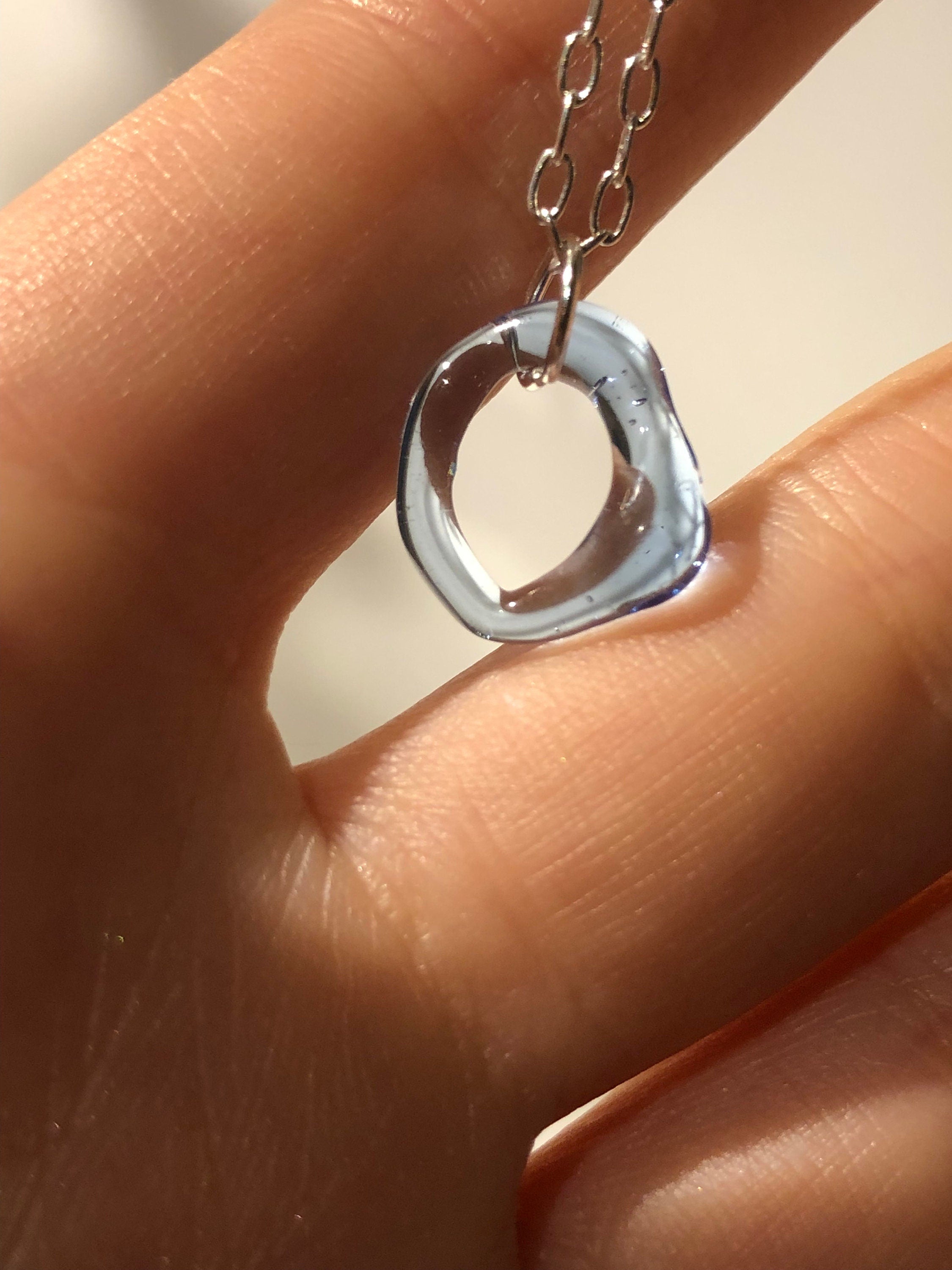 Blue Borosilicate Glass Pendant Necklace - Sterling Silver Chain