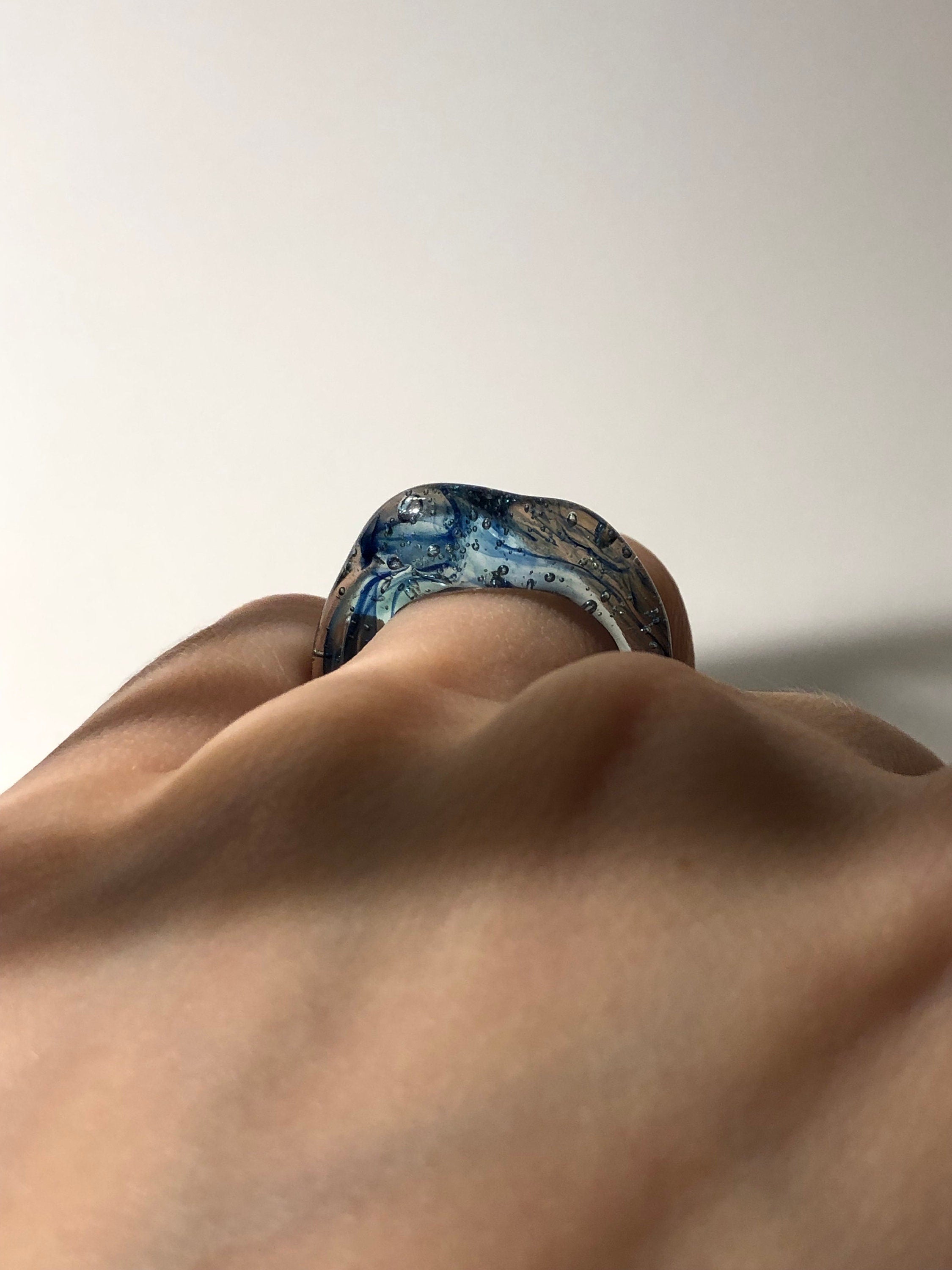 Ocean Blue Swirl Glass Ring