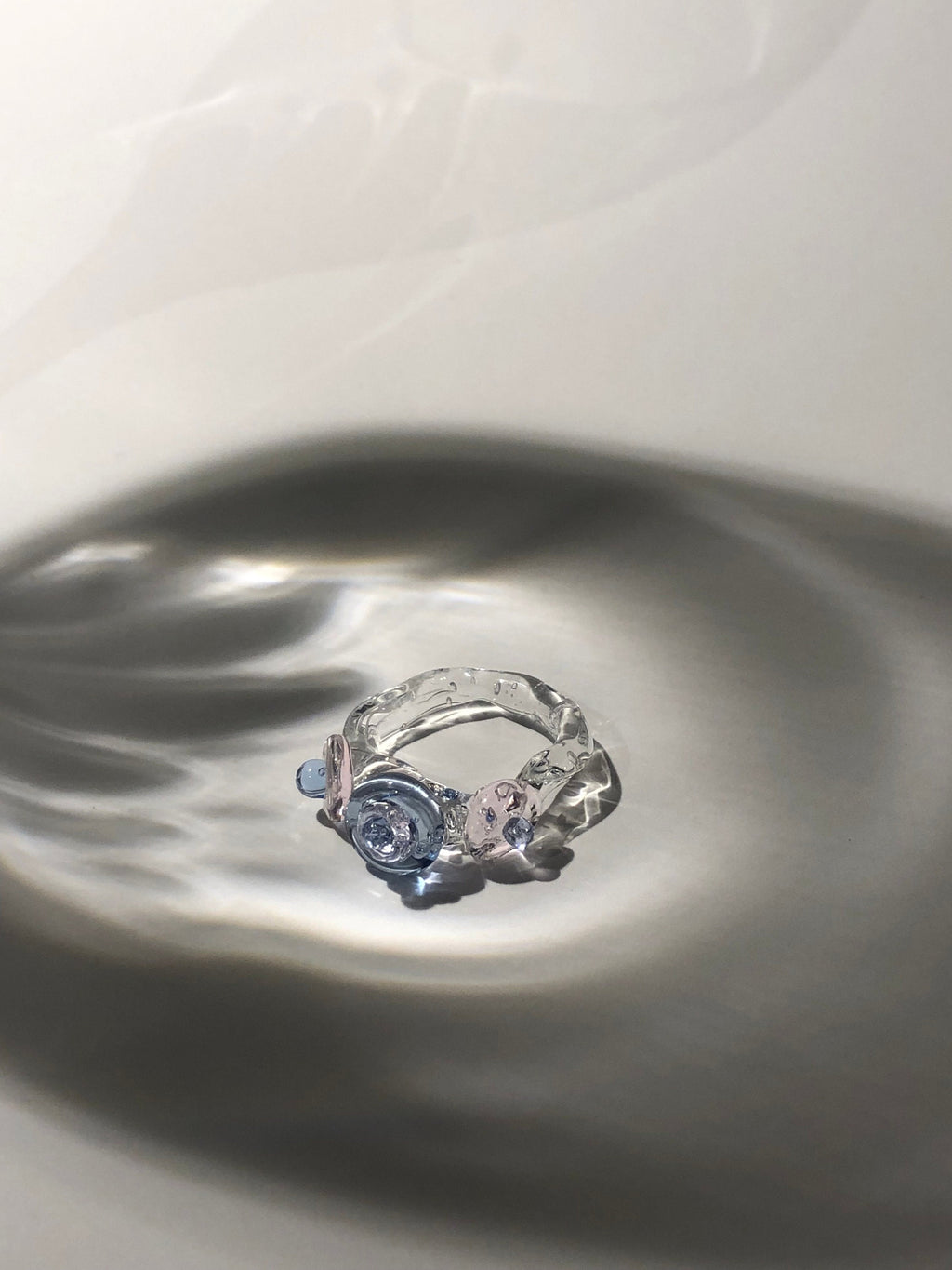 Handmade Pink and Blue Pebble Stone Glass Ring