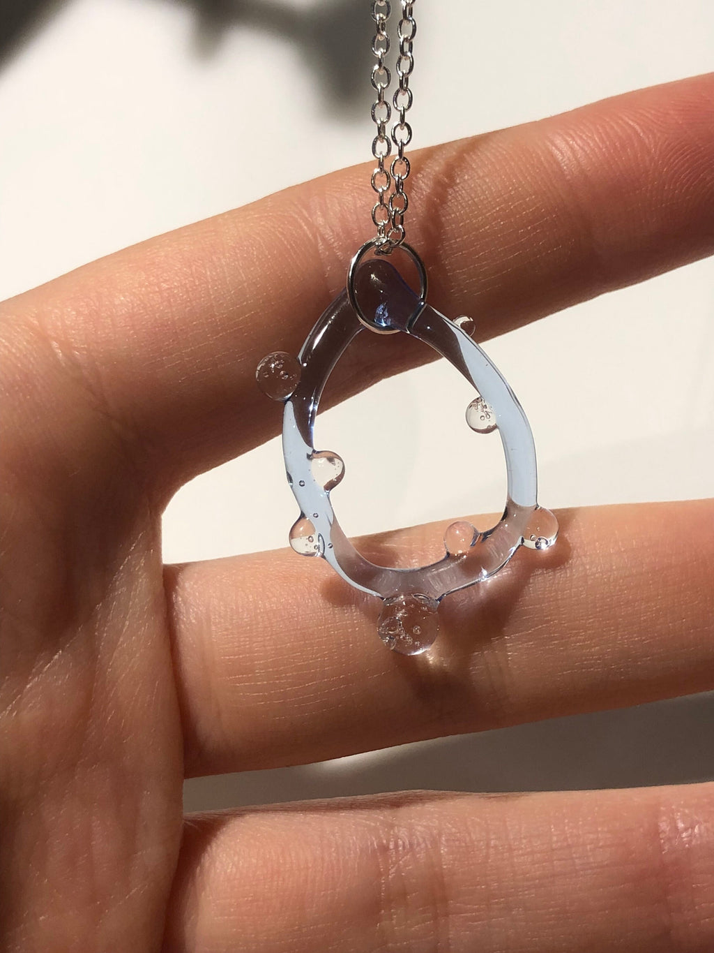 Handcrafted Blue Raindrop Pendant - Borosilicate Glass on Sterling Silver Chain - Unique Easter Jewelry Gift