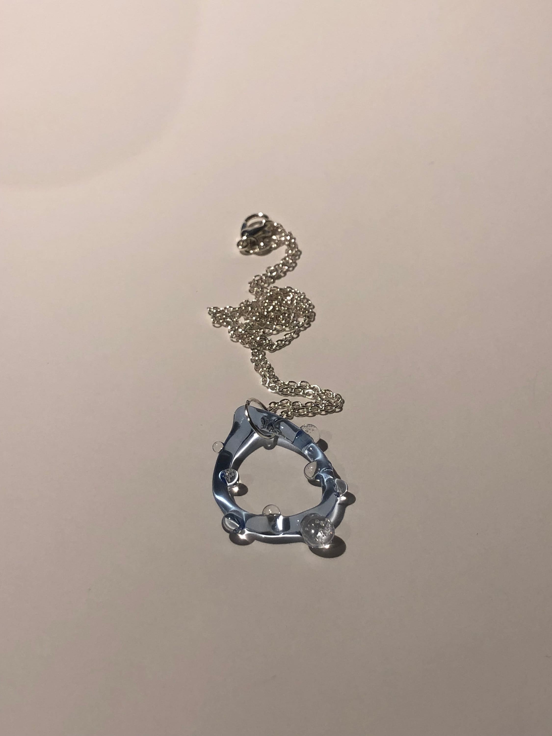 Handcrafted Blue Raindrop Pendant - Borosilicate Glass on Sterling Silver Chain - Unique Easter Jewelry Gift