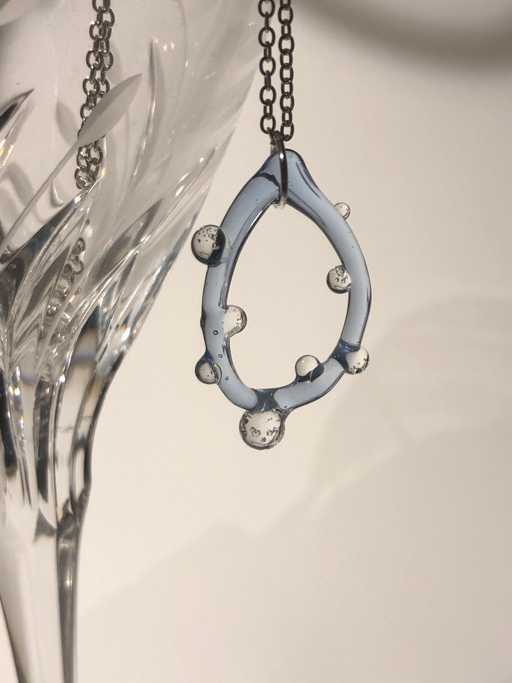 Handcrafted Blue Raindrop Pendant - Borosilicate Glass on Sterling Silver Chain - Unique Easter Jewelry Gift
