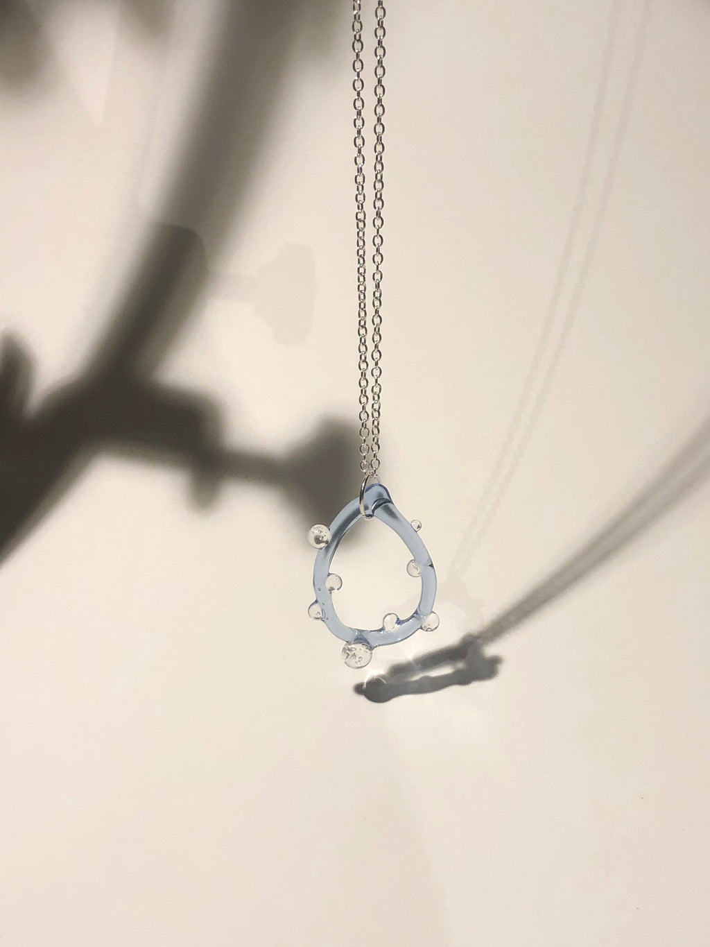 Handcrafted Blue Raindrop Pendant - Borosilicate Glass on Sterling Silver Chain - Unique Easter Jewelry Gift