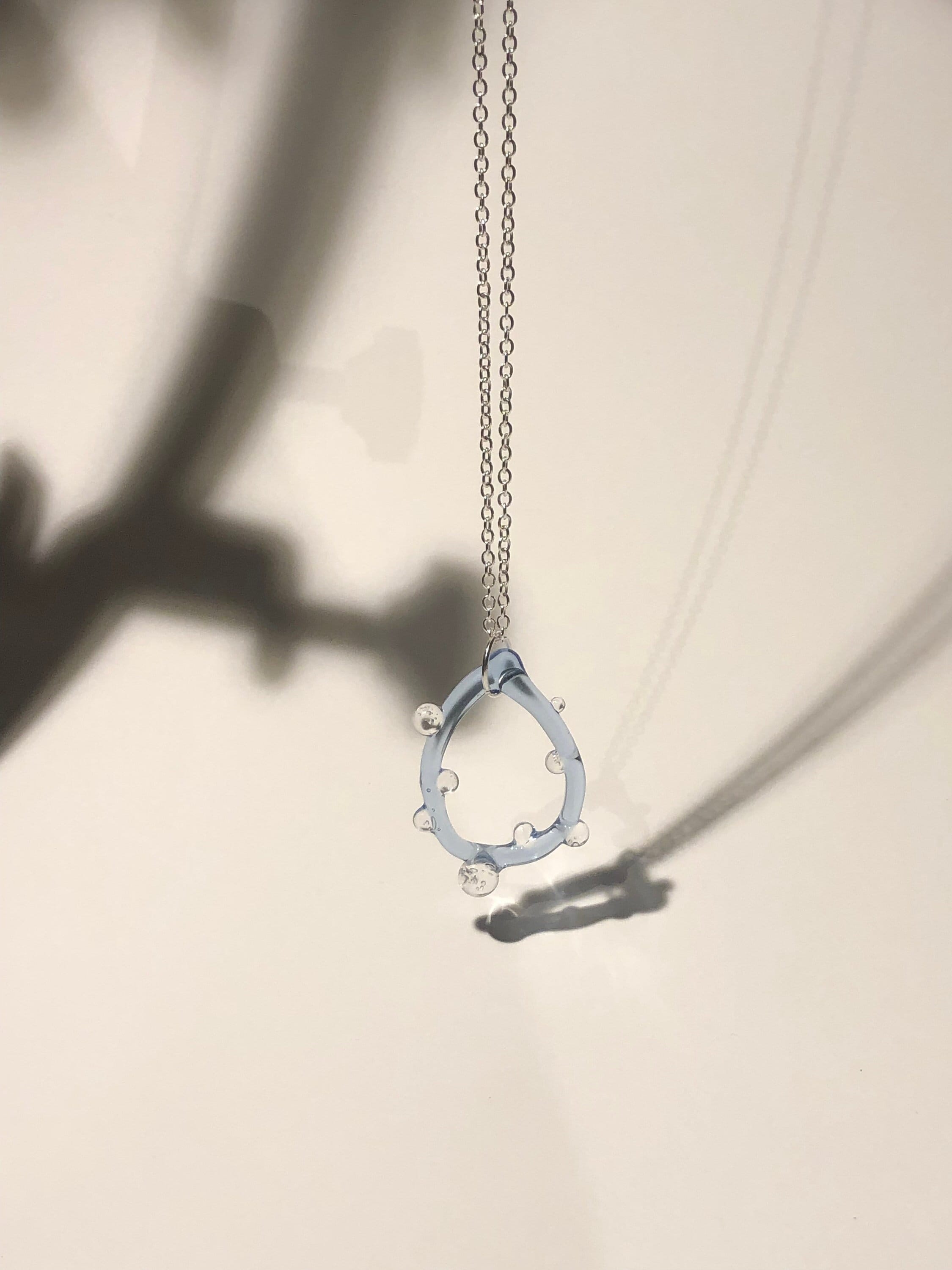 Handcrafted Blue Raindrop Pendant - Borosilicate Glass on Sterling Silver Chain - Unique Easter Jewelry Gift