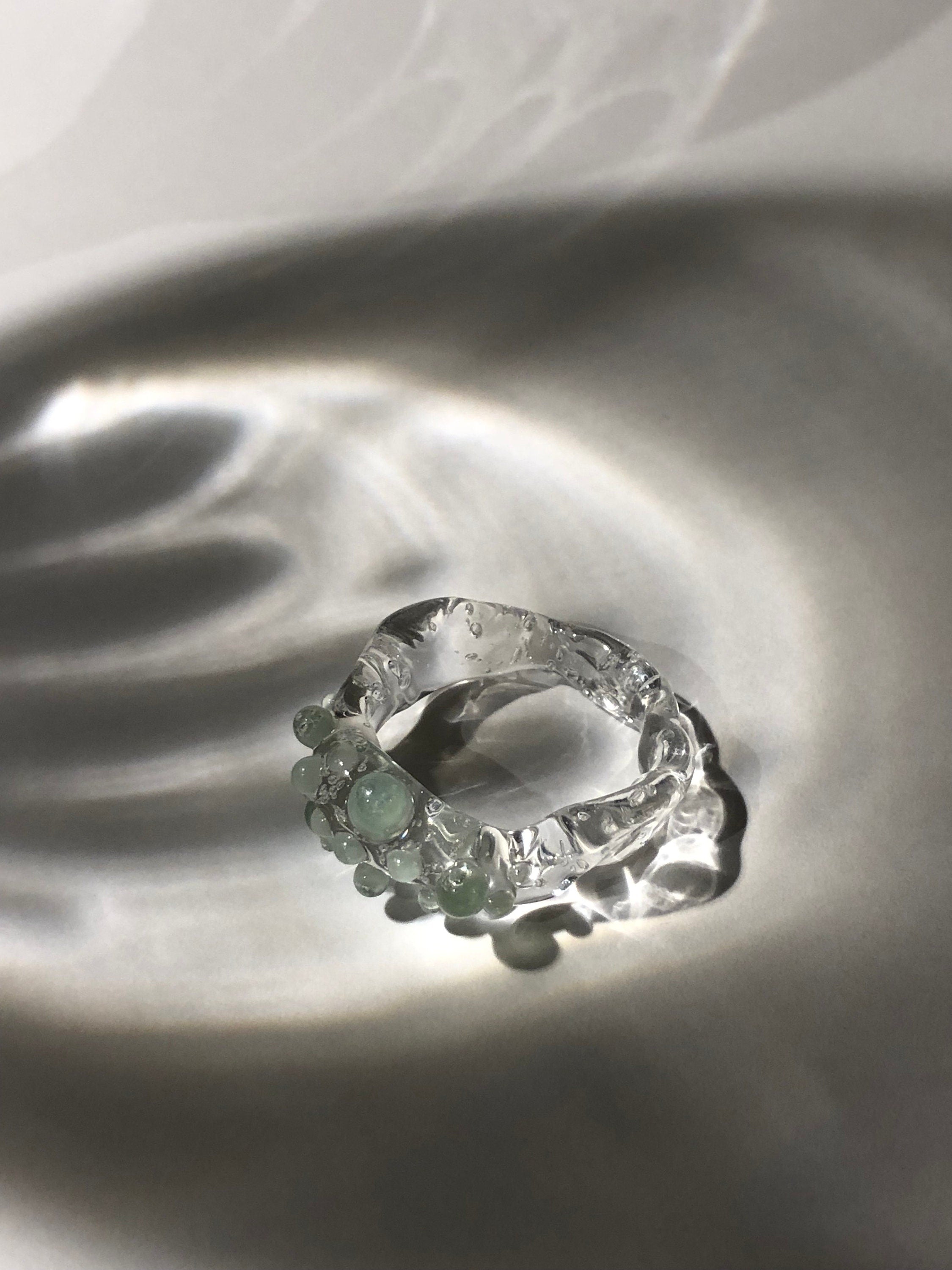 Handcrafted Mint Sprinkle Glass Ring