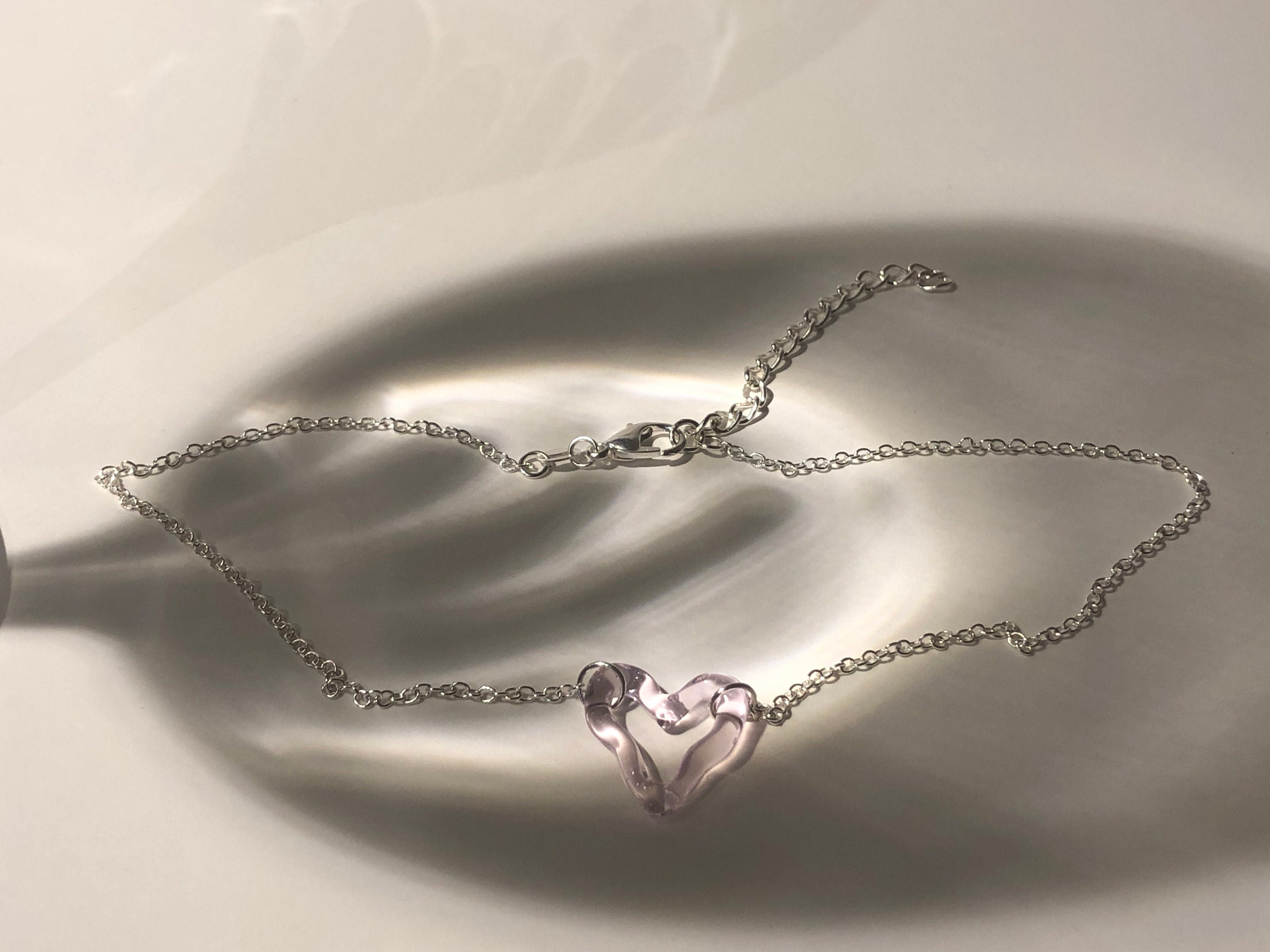 Handmade Rose Heart Glass Choker