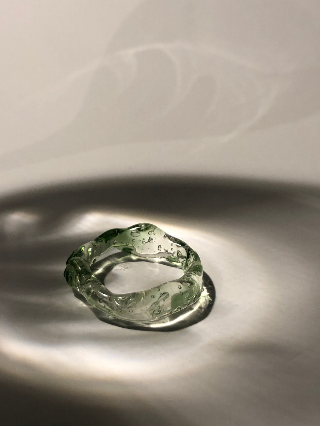 Handcrafted Green and Clear Swirl Glass Ring