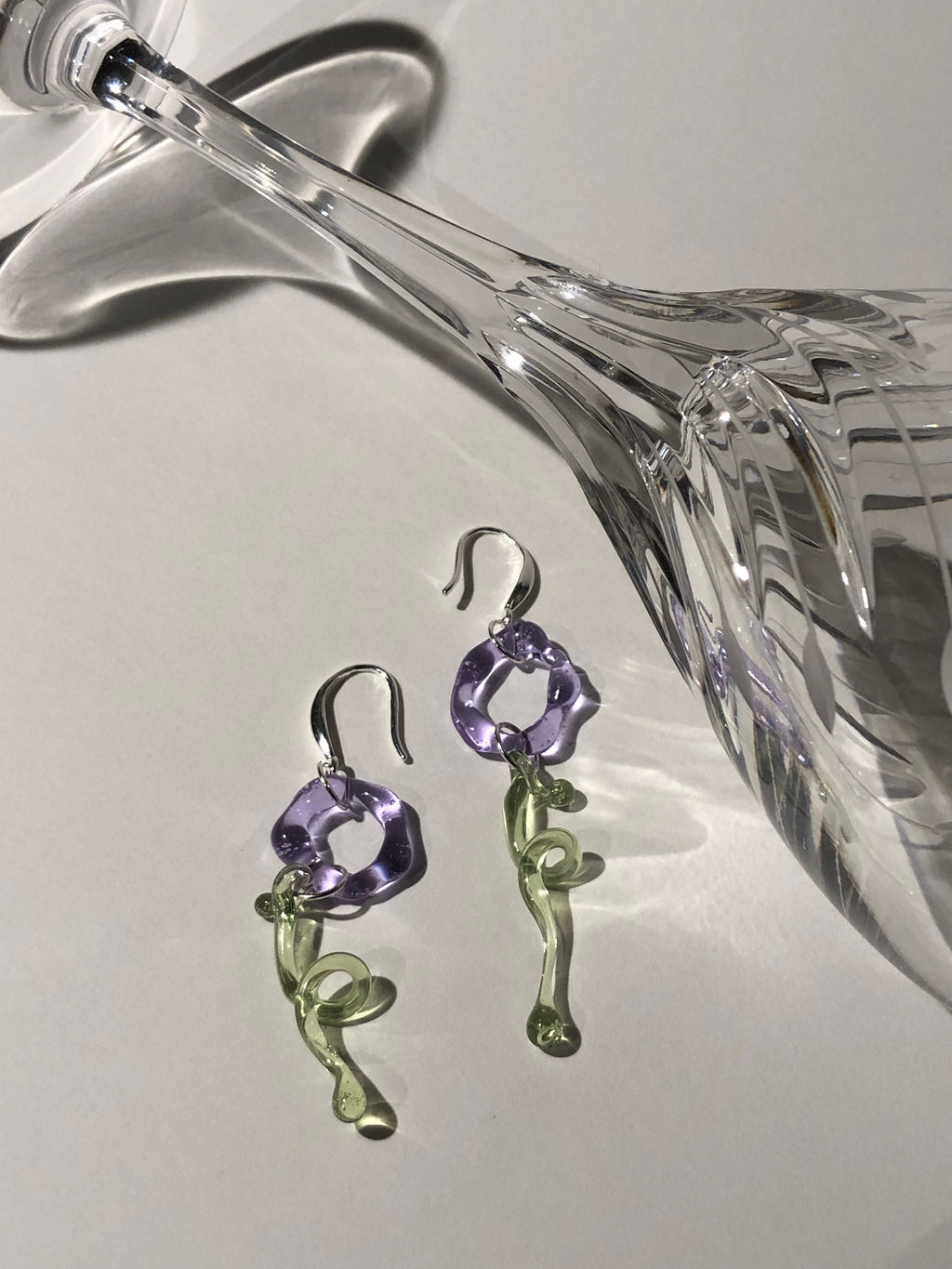 Handmade Lilac & Green Flower Glass Earrings