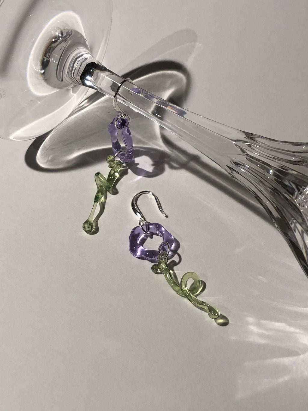 Handmade Lilac & Green Flower Glass Earrings