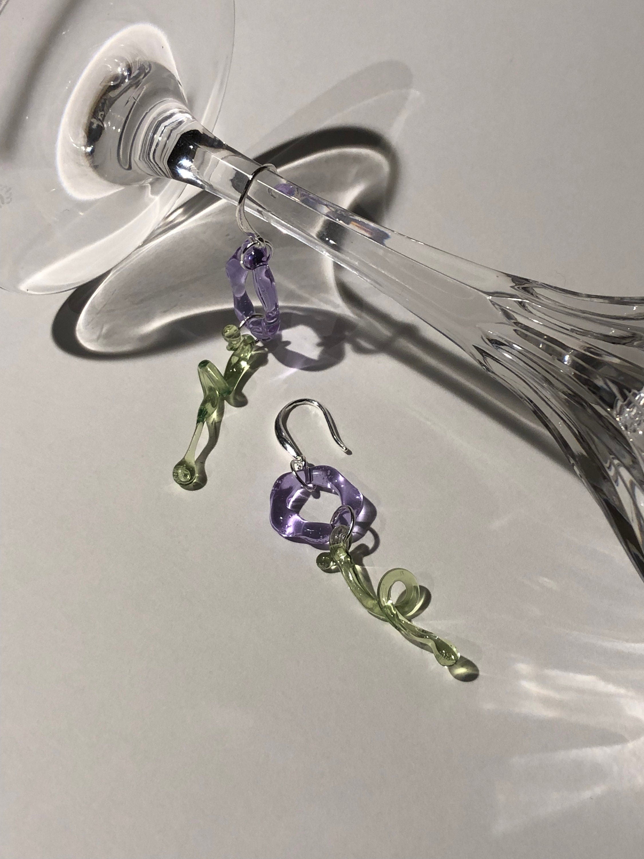 Handmade Lilac & Green Flower Glass Earrings