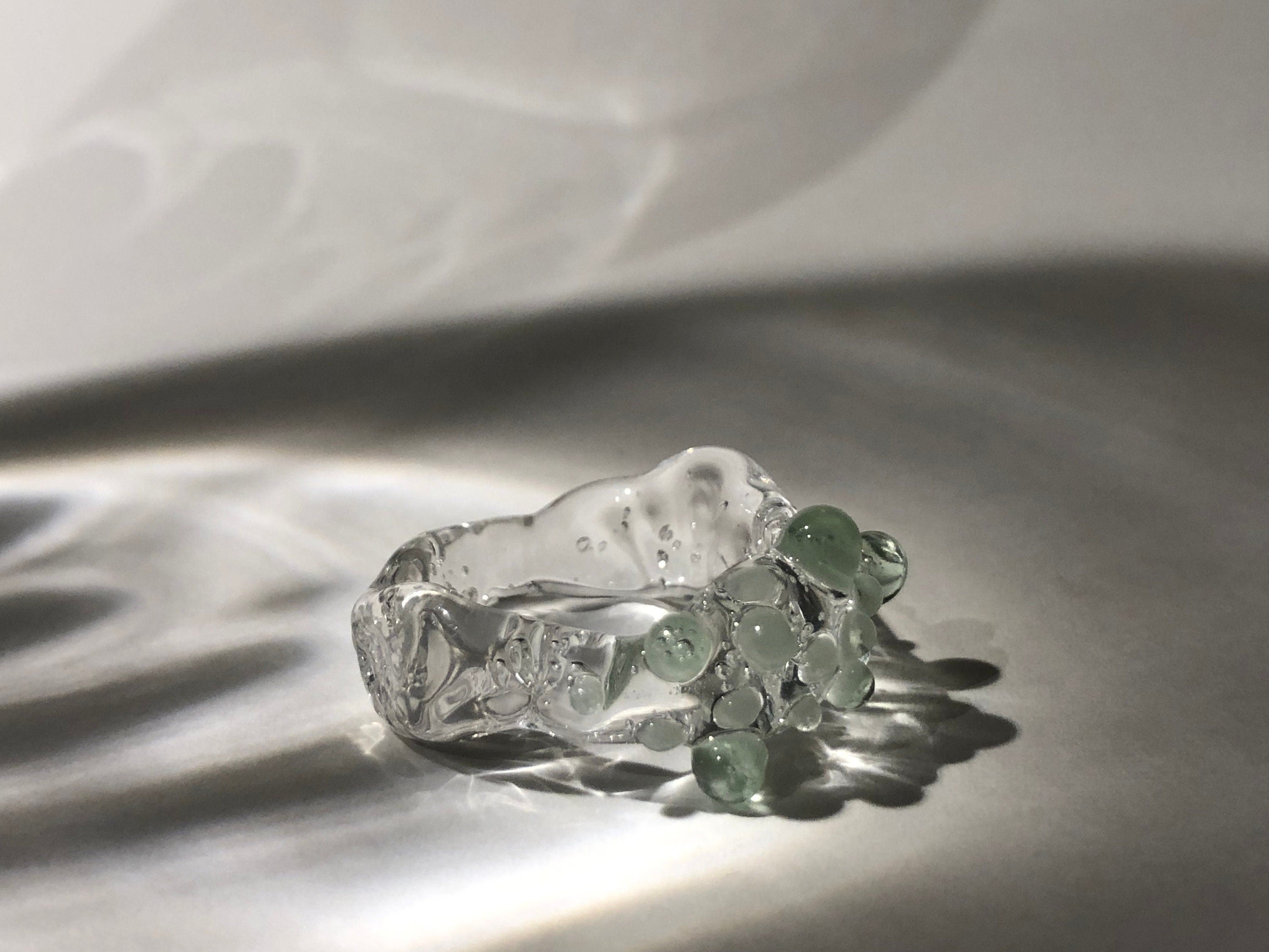 Handcrafted Mint Sprinkle Glass Ring