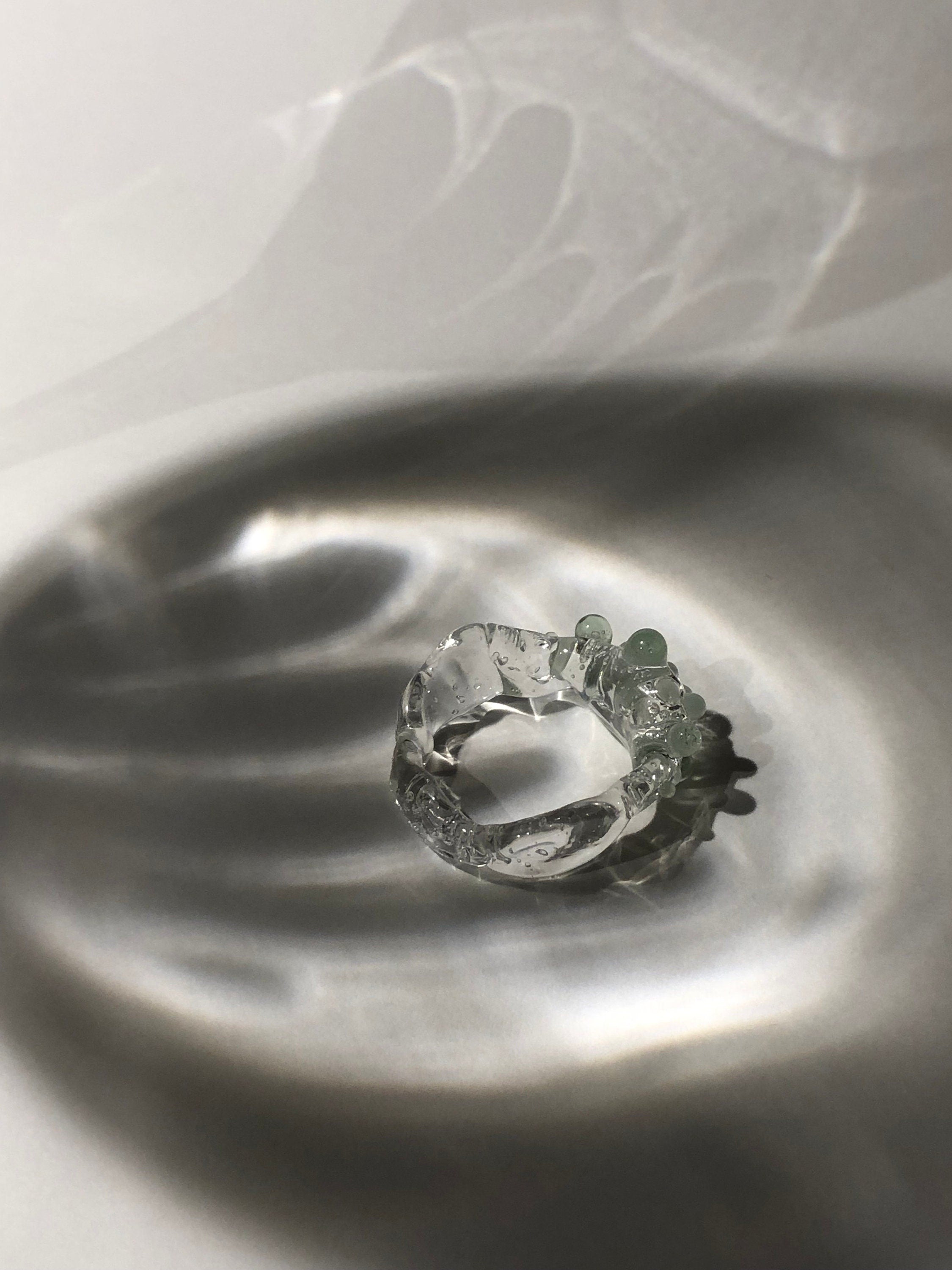 Handcrafted Mint Sprinkle Glass Ring