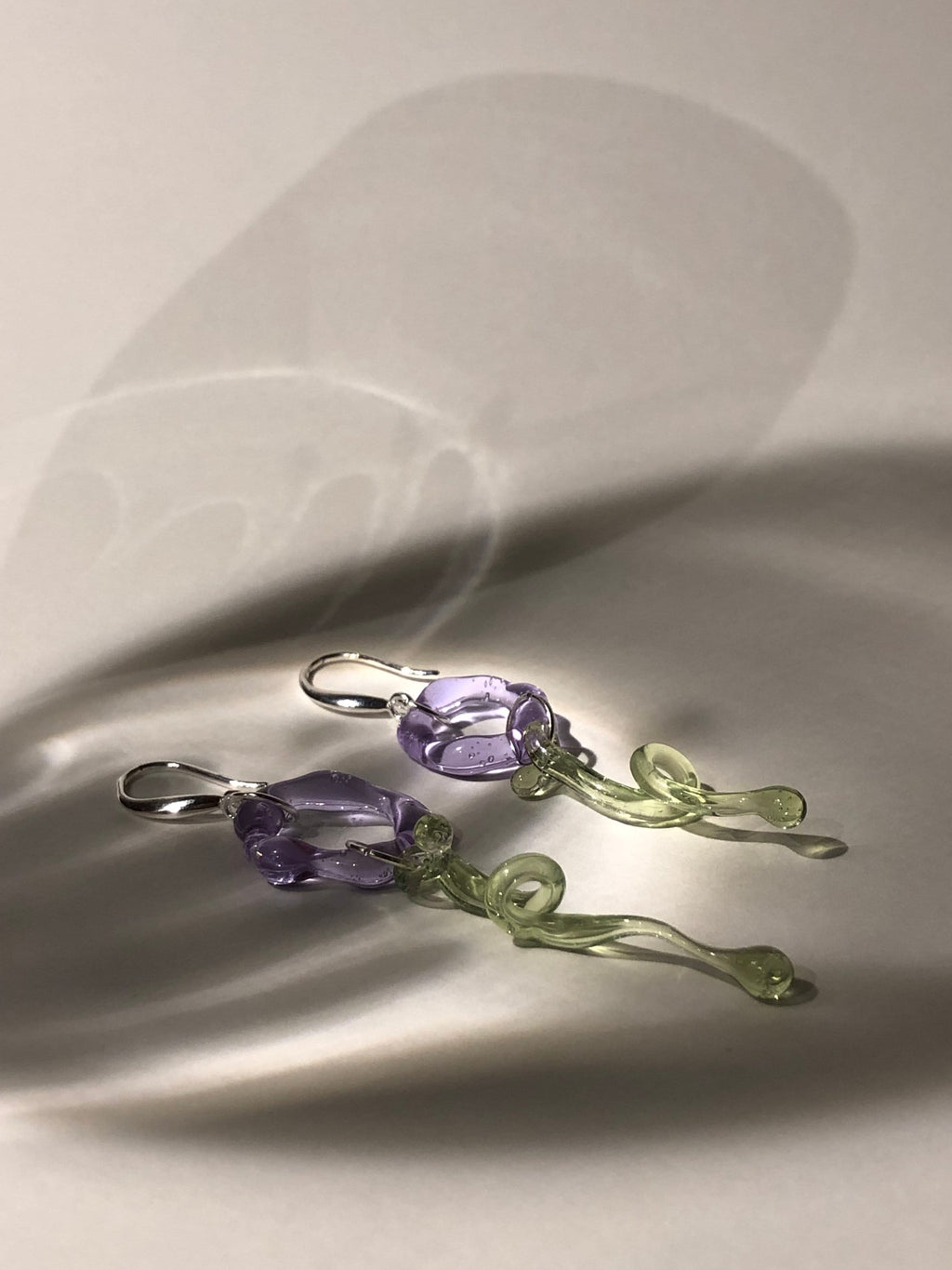 Handmade Lilac & Green Flower Glass Earrings